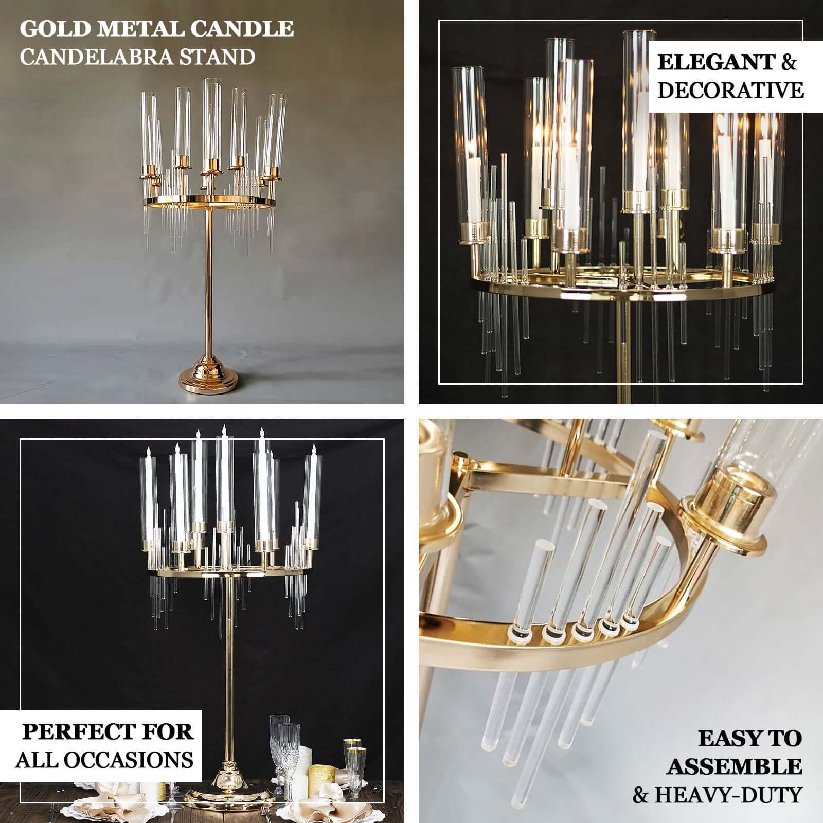 Metal 9-Arm Round Cluster Taper Candelabra Table Centerpiece Gold - Candlestick Holder Table Centerpiece With Drip Accents and Clear Glass Shades 40"