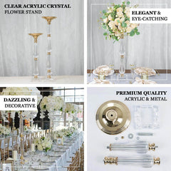 Acrylic Crystal Pillar Candle Stand Gold/Clear - Table Centerpiece and Wedding Flower Bowl Pedestal 24"