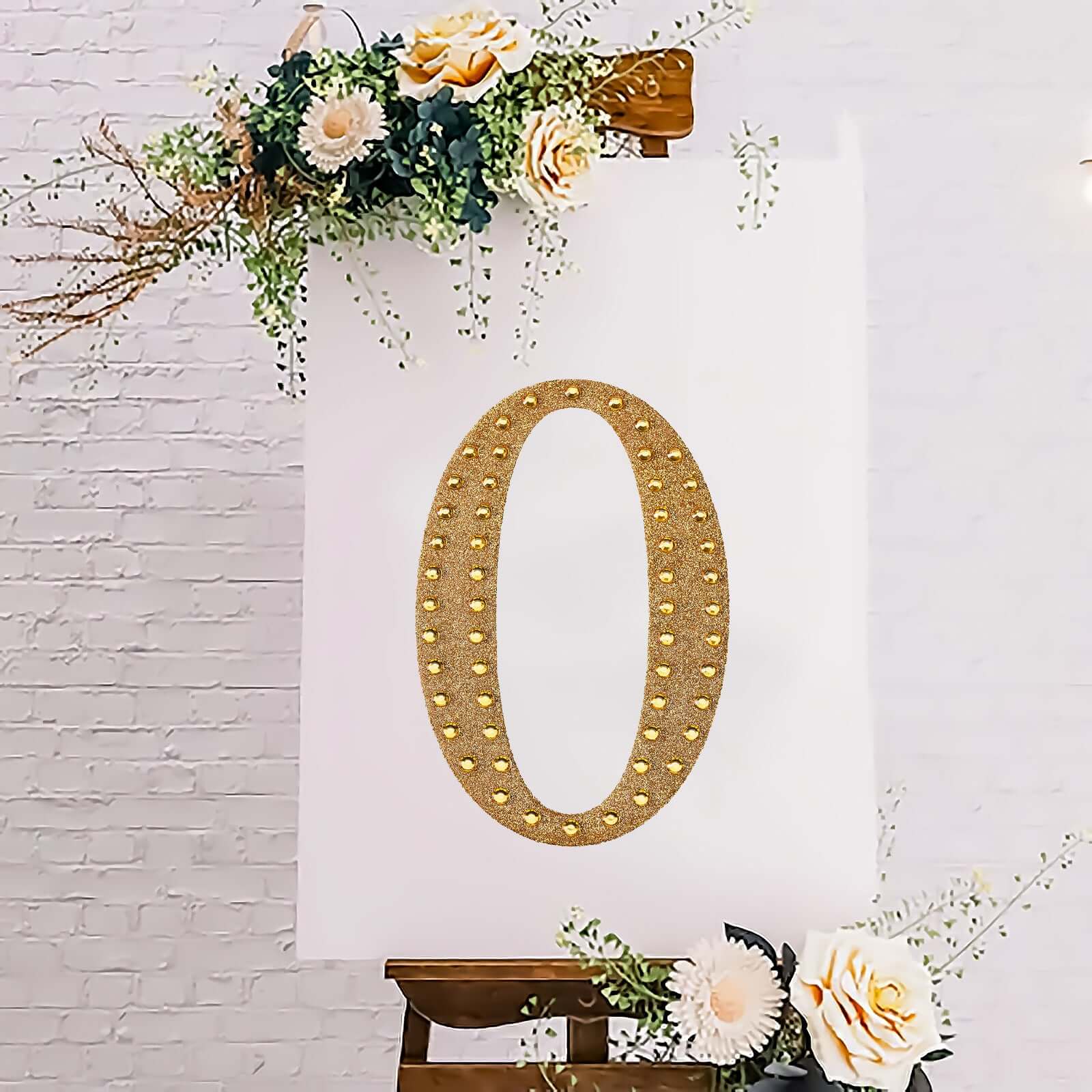 Decorative Rhinestone Alphabet "O" Letter Stickers, Glitter Adhesive Craft Letters Gold DIY Sparkle Embellishments 8"
