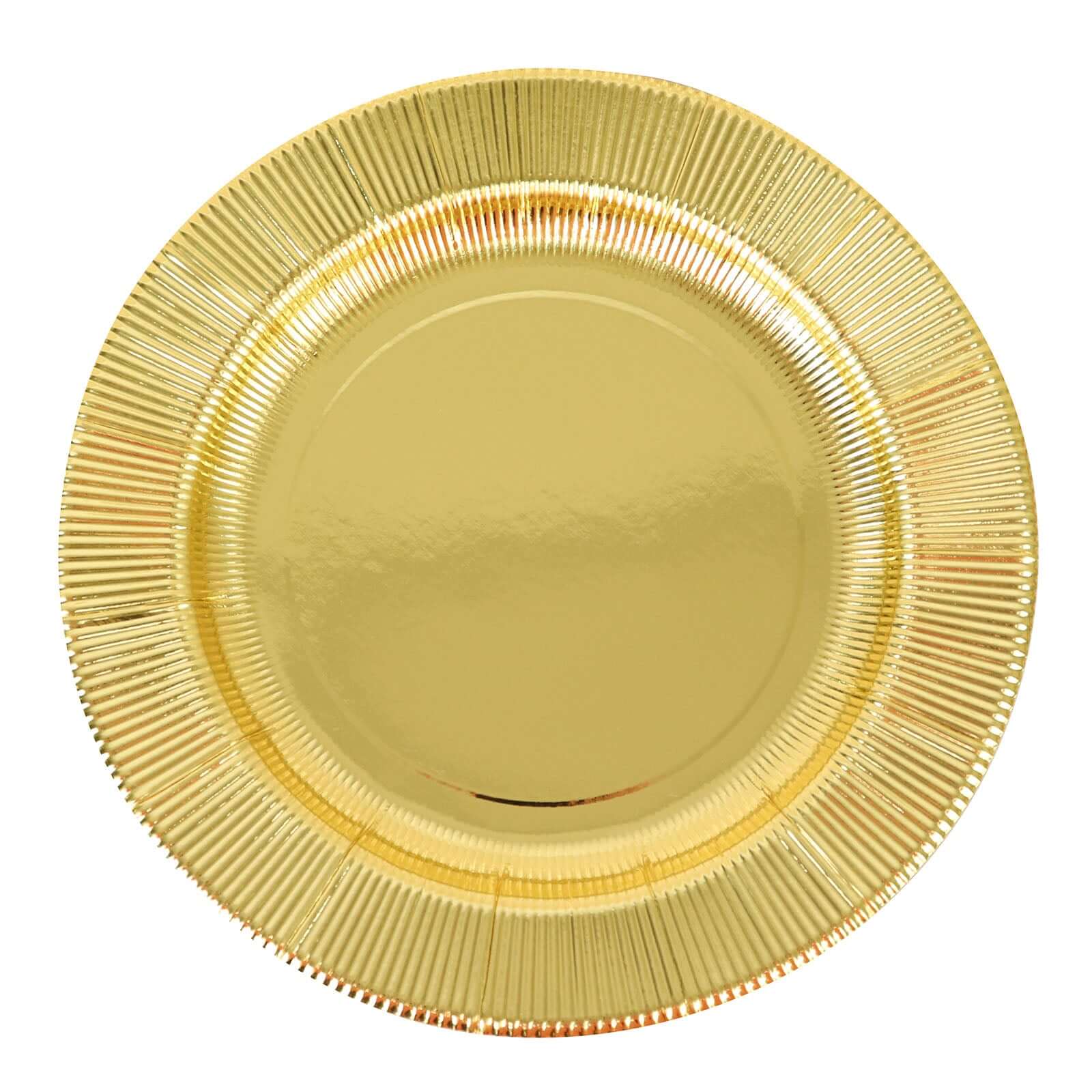 25-Pack Paper 10" Round Dinner Plates in Metallic Gold Sunray Design - Disposable Heavy Duty 350GSM Party Plates