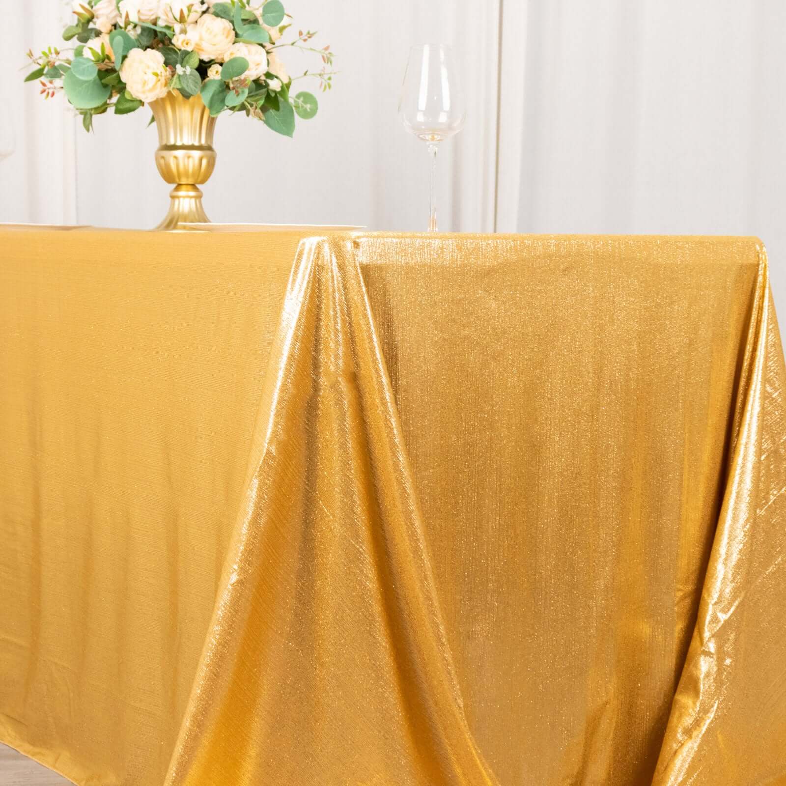 Sequin Dots Polyester 90"x132" Rectangle Tablecloth Shimmering Gold - Seamless, Glittering & Wrinkle Free Table Cover for Stylish Event Decor