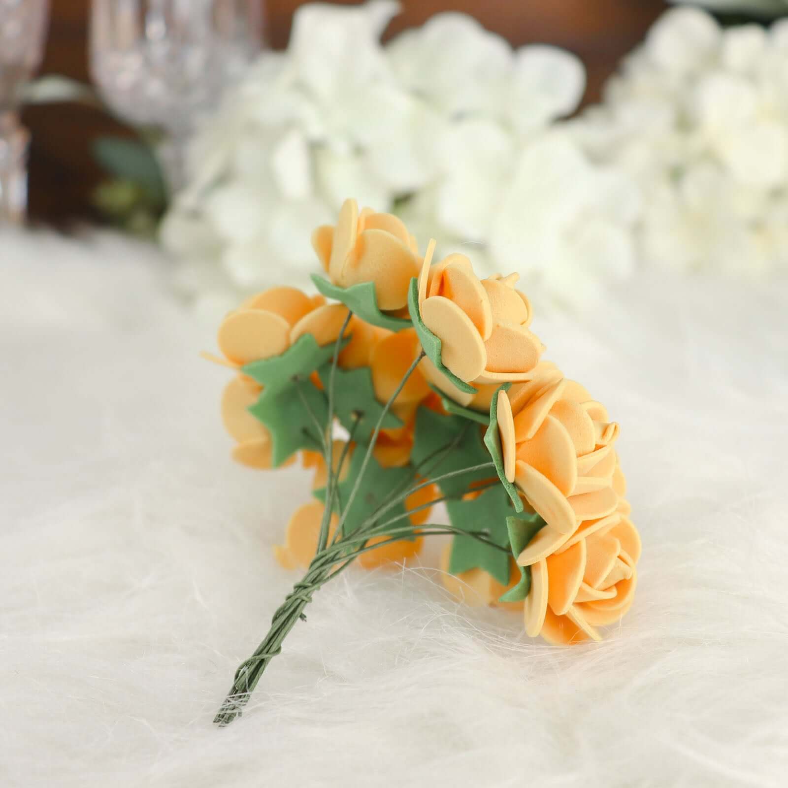 48 Roses 1" Gold Real Touch Artificial DIY Foam Rose Flowers With Stem, Craft Rose Buds