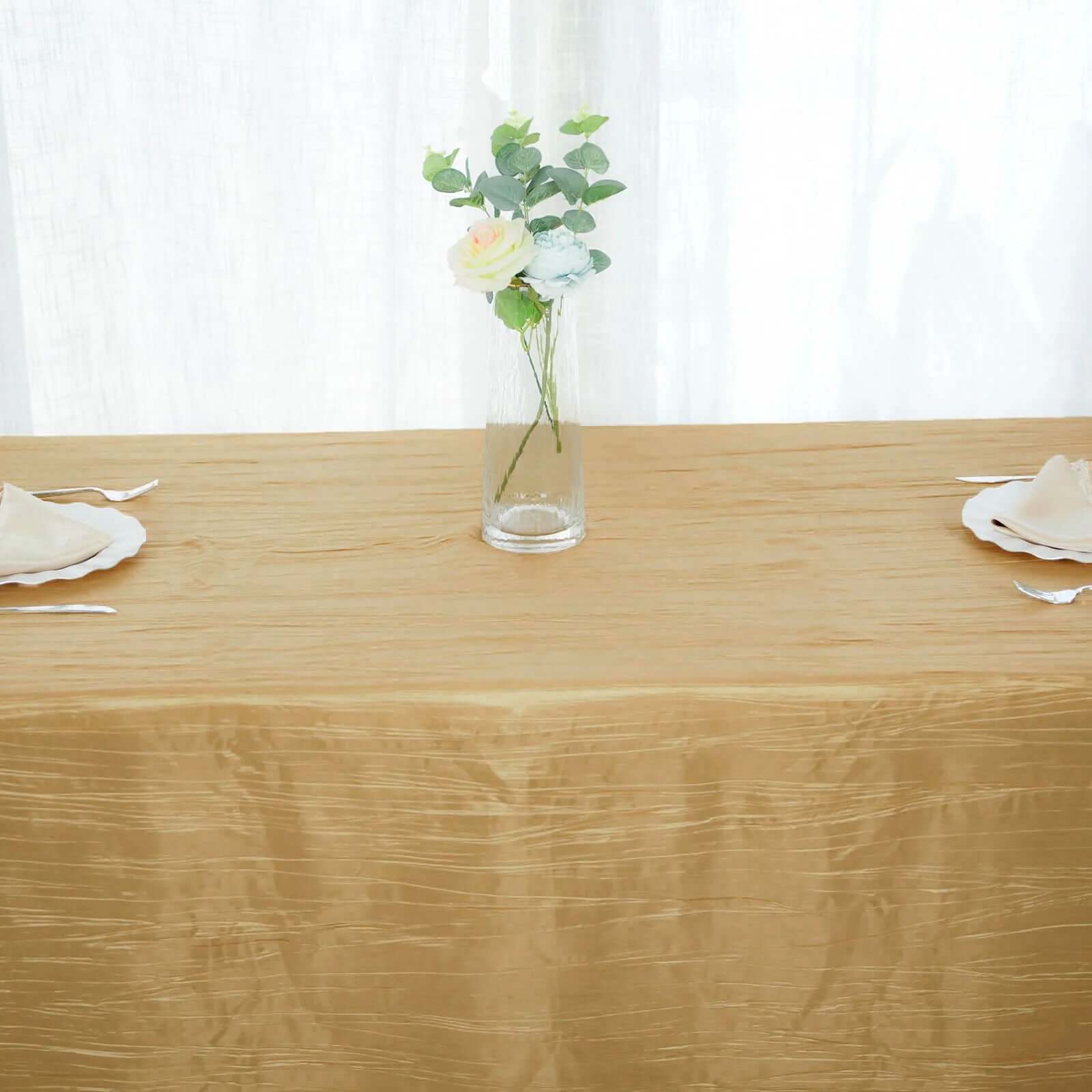 Taffeta 90"x156" Rectangle Tablecloth Gold - Seamless Accordion Crinkle Design for Stylish Celebrations