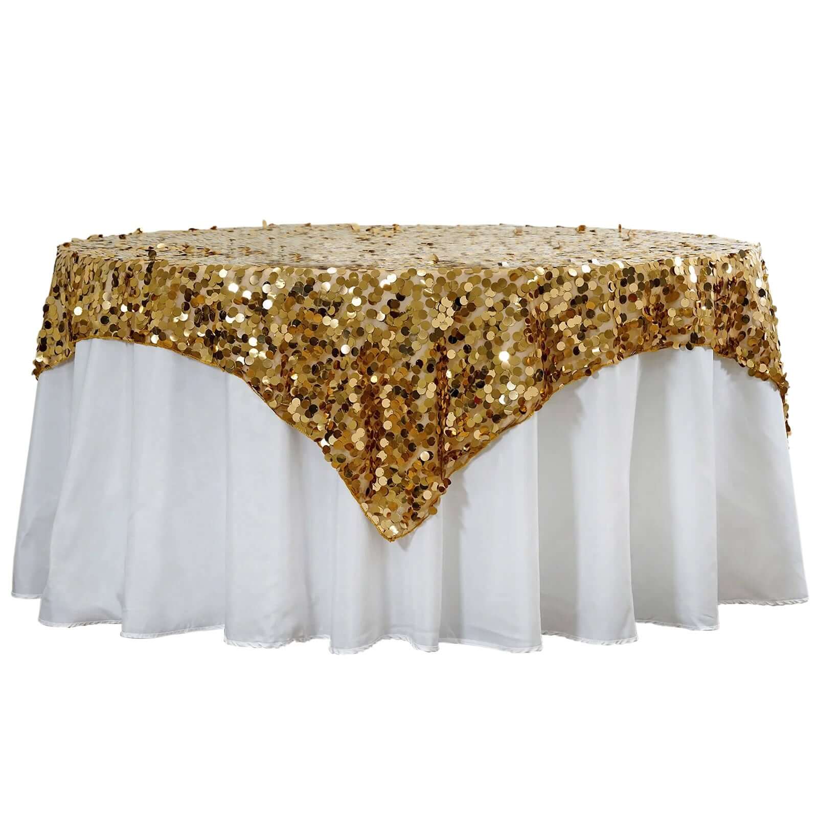 Sequin 72"x72" Table Overlay Square Tablecloth Gold - Big Payette Table Cover