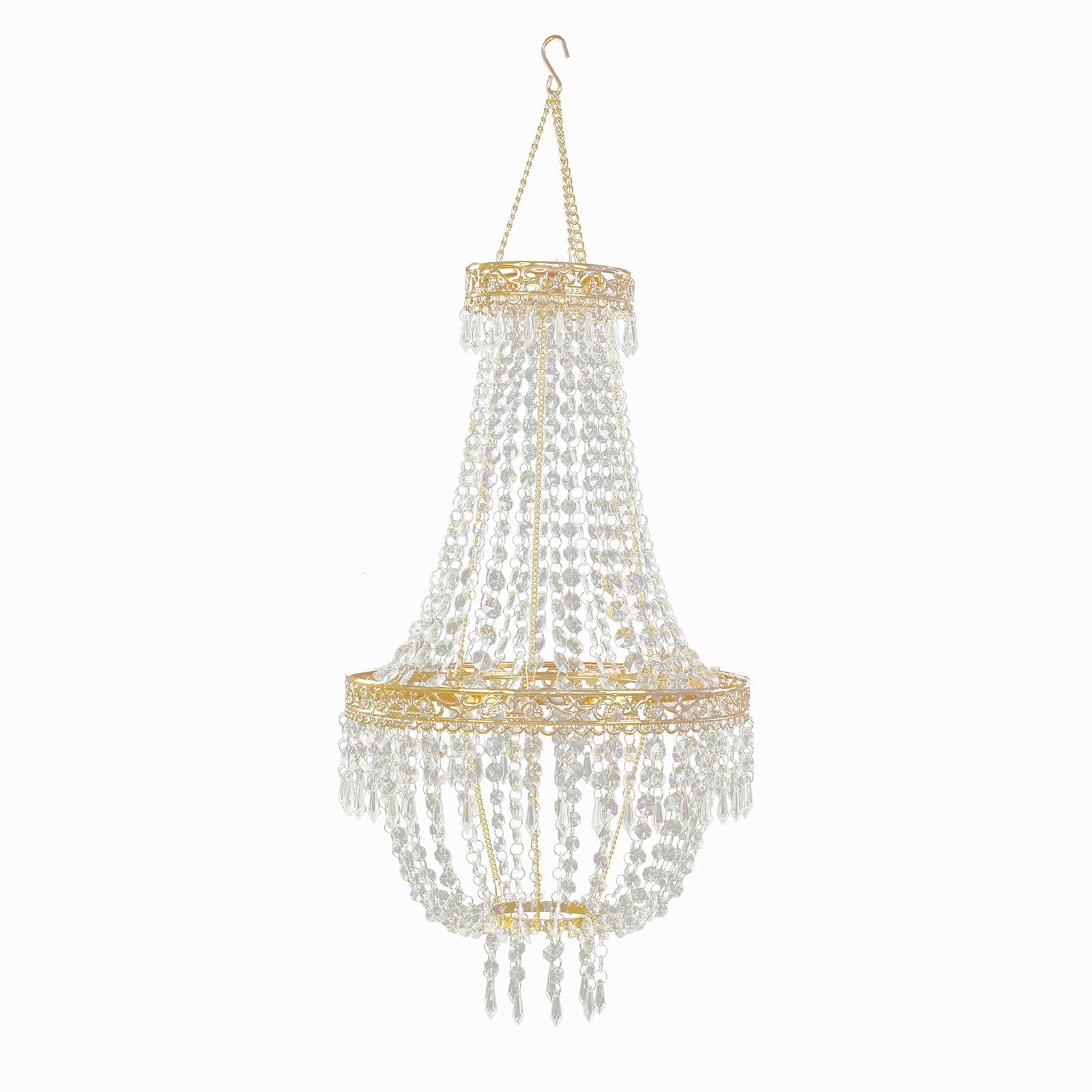 2ft Empire Style Beaded Crystal Chandelier with Gold Ornate Metal Frame, Adjustable Hanging Farmhouse Pendant Ceiling Lighting