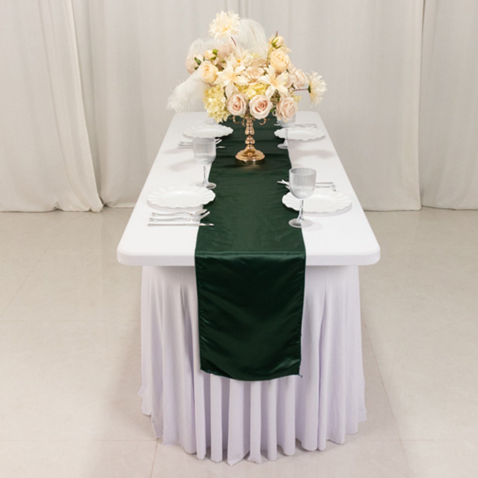 Lamour Satin 12"x108" Table Runner Hunter Emerald Green - Smooth & Lustrous Finish