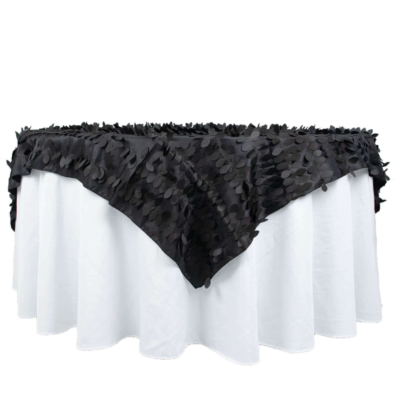 Taffeta 72"x72" Table Overlay Square Tablecloth Black - 3D Leaf Petal Table Cover