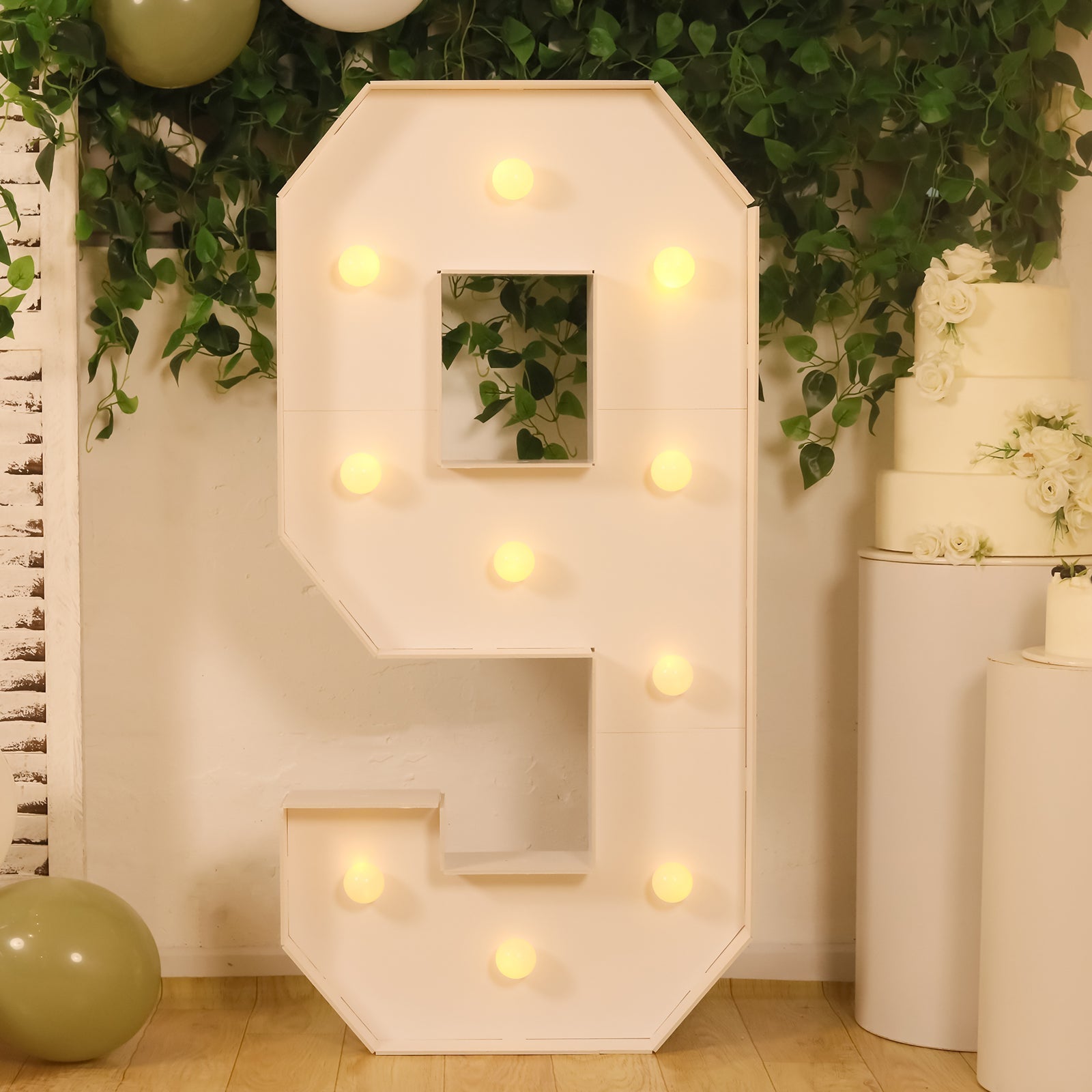 Giant LED Marquee Light Up Number "9", White 4ft Pre-Cut Foam Board with 10 Warm White Battery Operated LEDs, Glue Gun and Sticks