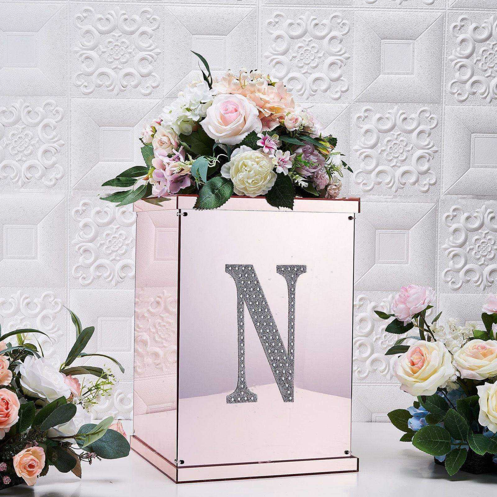 Decorative Rhinestone Alphabet "N" Letter Stickers, Glitter Adhesive Craft Letters Silver DIY Sparkle Embellishments 8"
