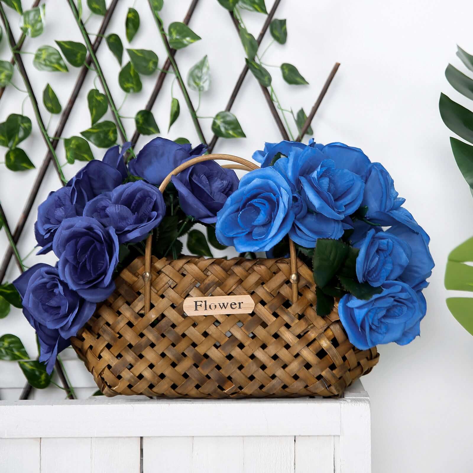 12" Navy Blue Artificial Velvet-Like Fabric Rose Flower Bouquet Bush