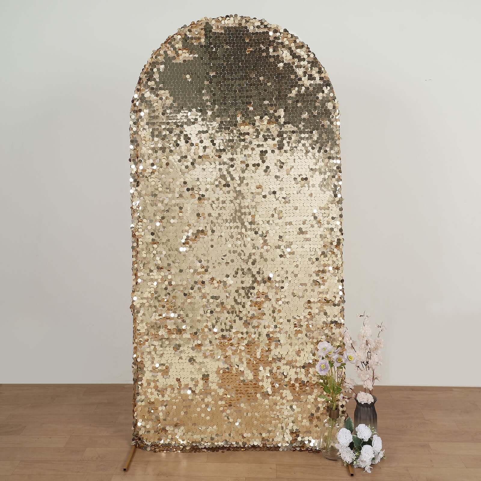 7ft Sparkly Champagne Double Sided Big Payette Sequin Chiara Backdrop Stand Cover For Fitted Round Top Wedding Arch