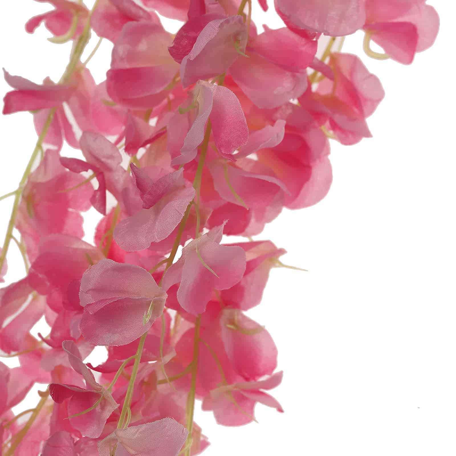 42" Silk Hanging Wisteria Flower Garland Vines in Pink, Elaborated 5 Full Strands in 1 Bush
