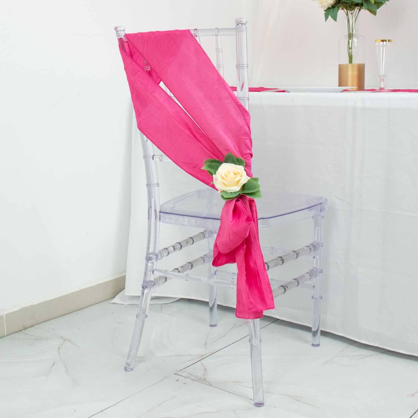 5 Pack Taffeta 6"x106" Chair Sashes Fuchsia Accordion Crinkle Texture - Stylish Decor for Weddings & Gatherings