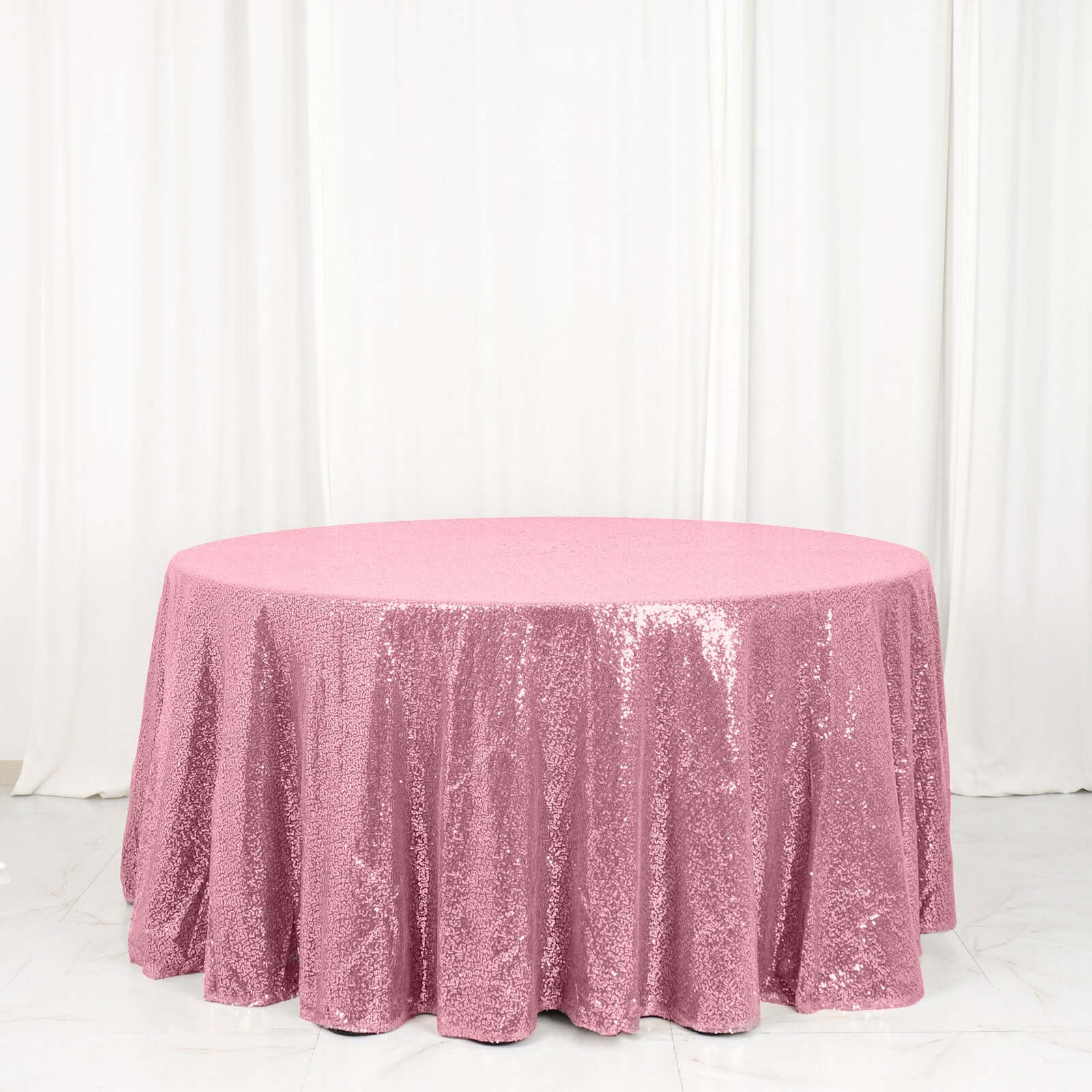Sequin 120" Round Tablecloth Pink - Seamless Glittering Table Cover