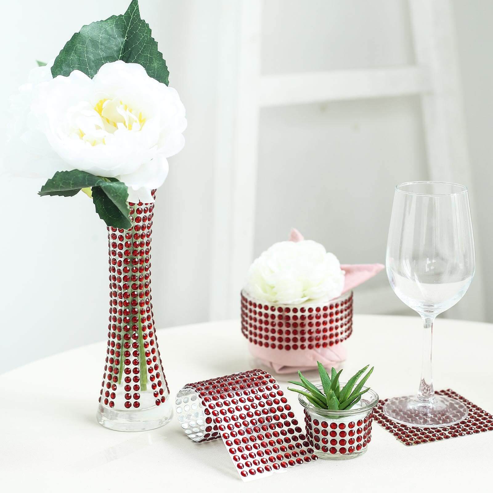 21”x11" Red Self Adhesive Rhinestone Diamond Sticker Wrap Sheets, DIY Craft Gem Stickers