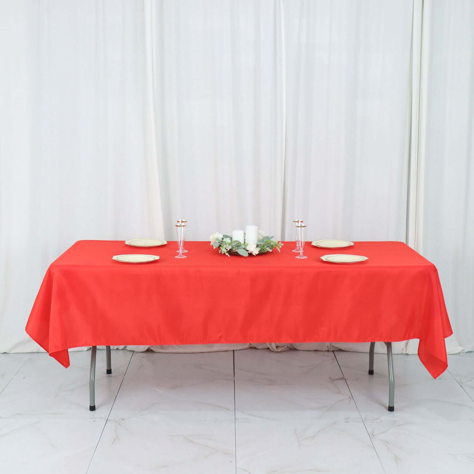 Polyester 54"x96" Rectangle Tablecloth Red - Wrinkle-Resistant & Easy-to-Care Table Cover