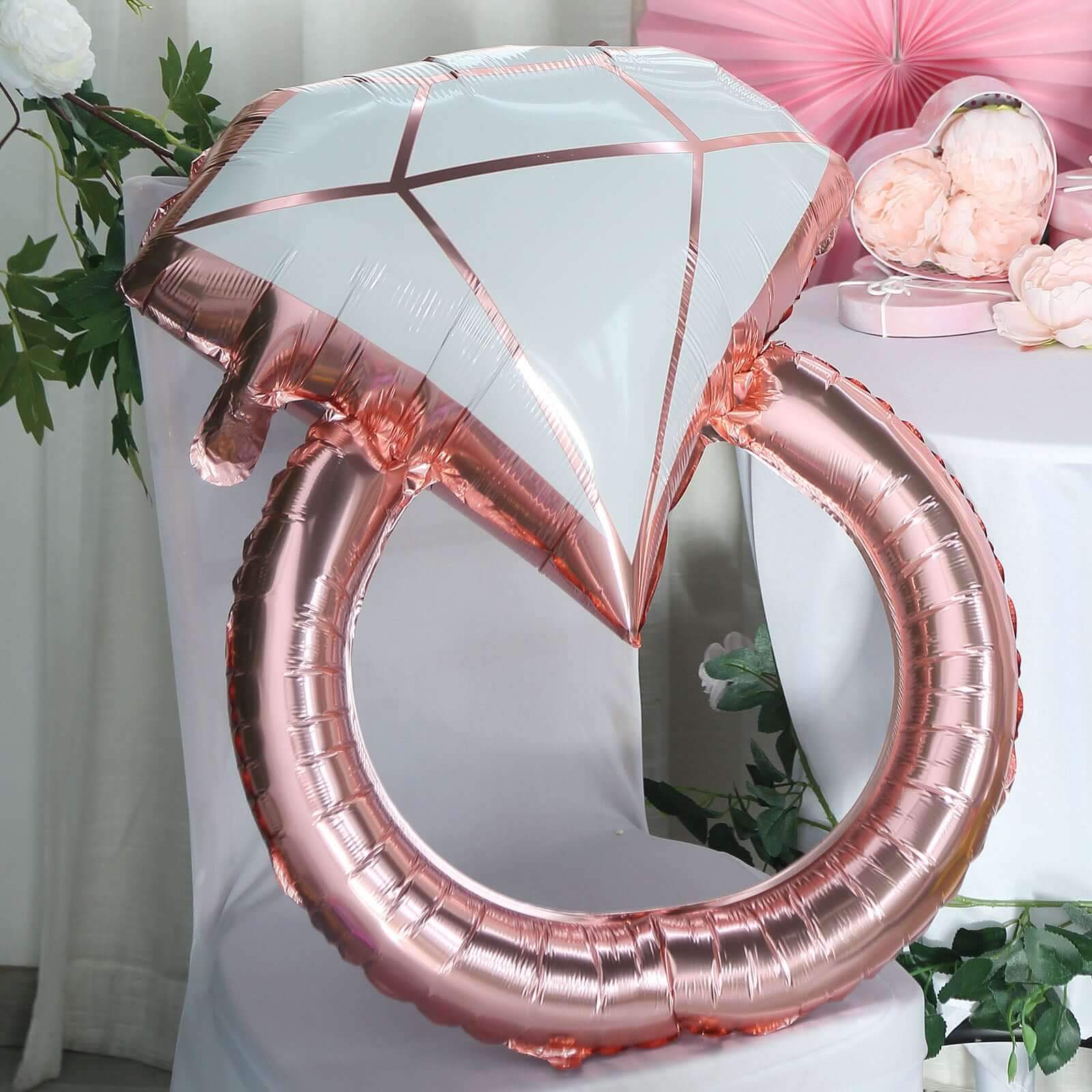 26" Giant Rose Gold White Diamond Ring Mylar Foil Helium Air Balloon