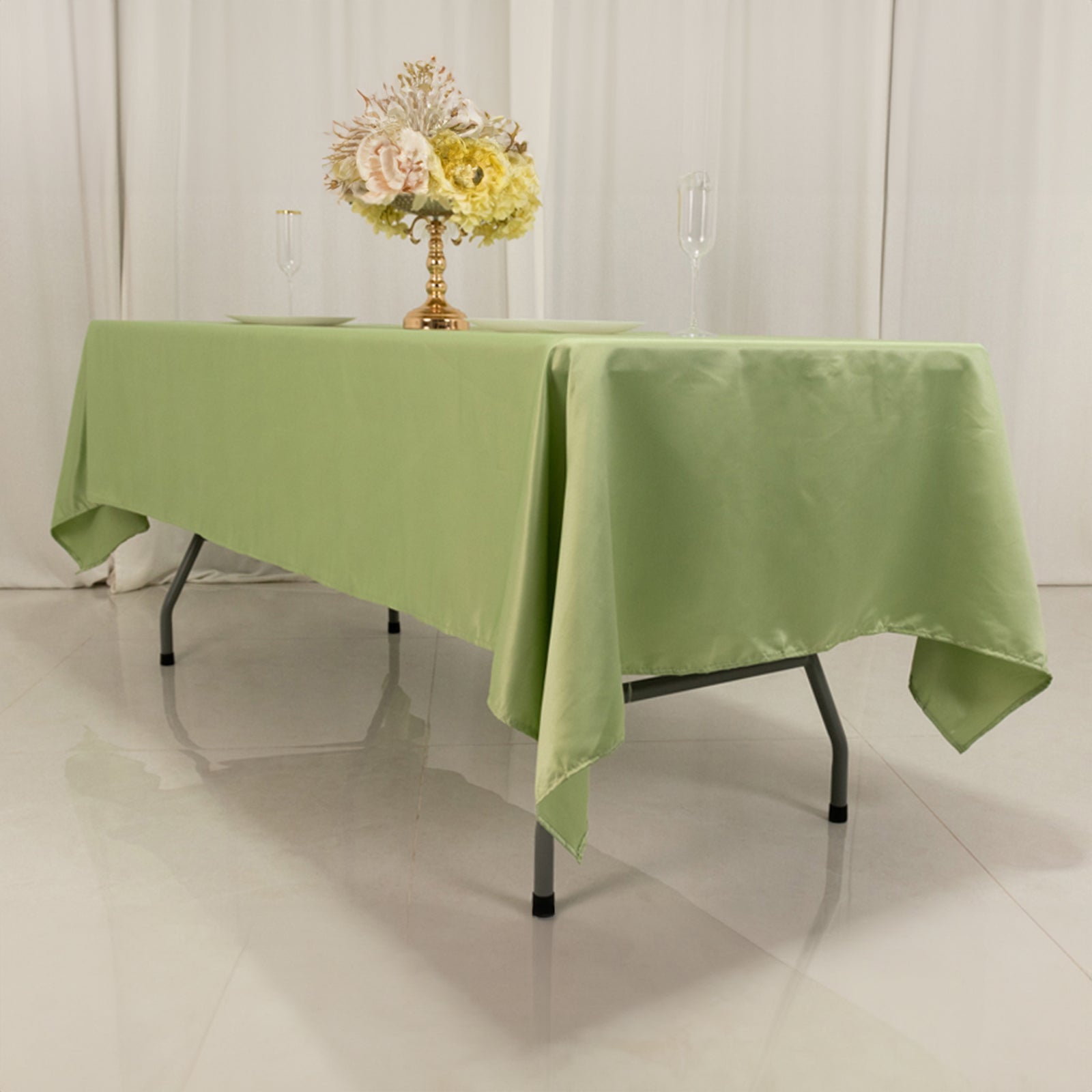Lamour Satin 60"x102" Rectangle Tablecloth Sage Green - Durable & Silky Soft Feel Table Cover