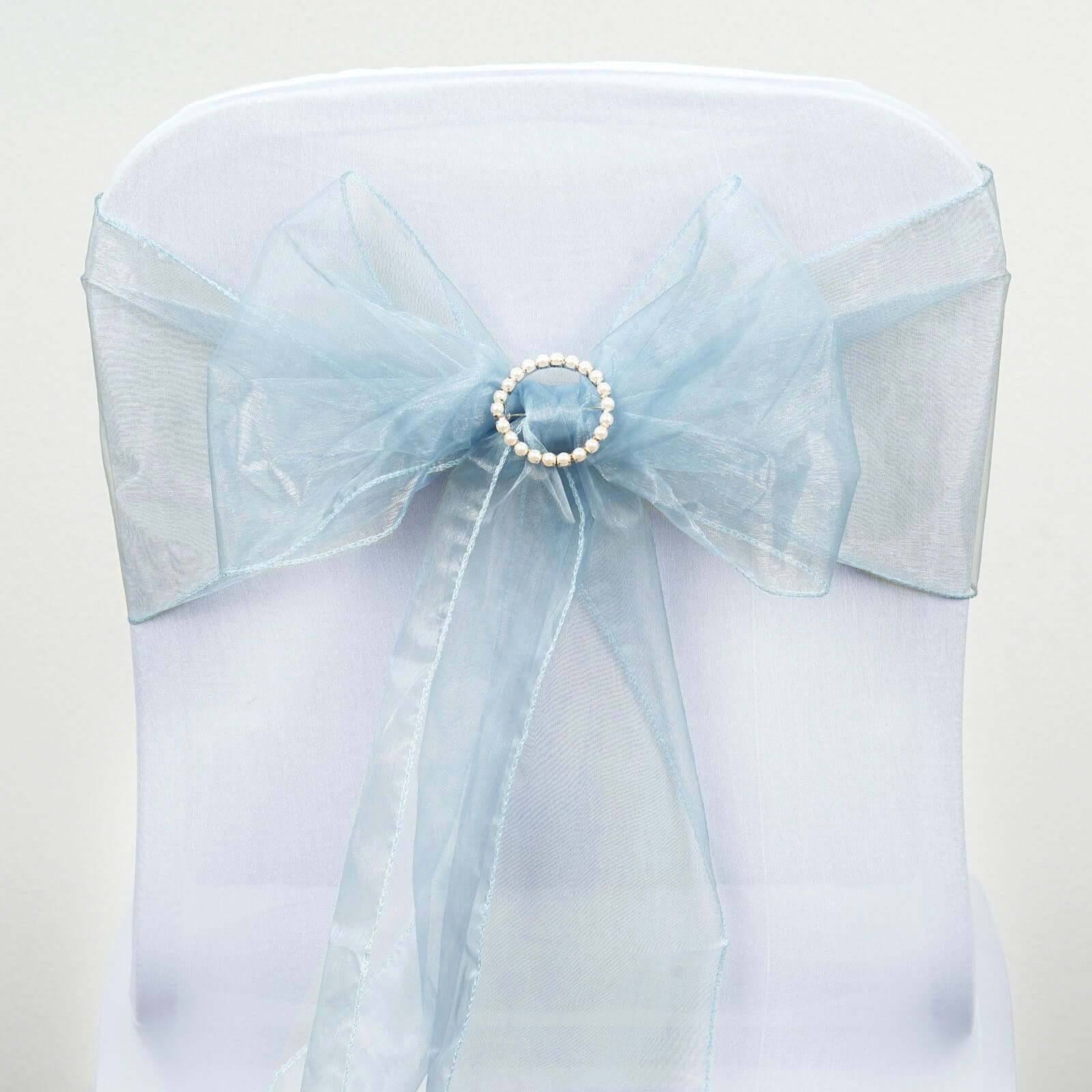 5 Pack Organza Chair Sashes Serenity Blue - Reusable Sheer Chair Bows 6"x108"