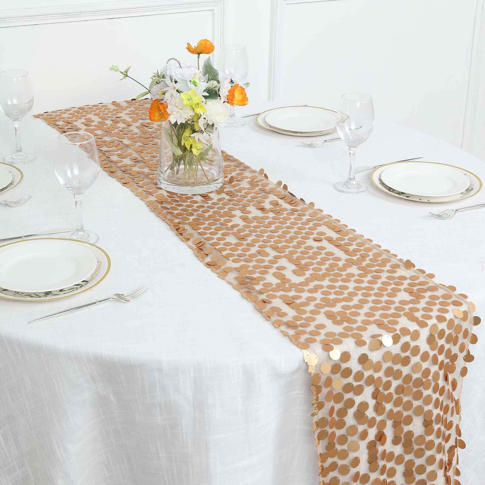 Big Payette Sequin 13"x108" Table Runner Matte Champagne - Dazzling Design