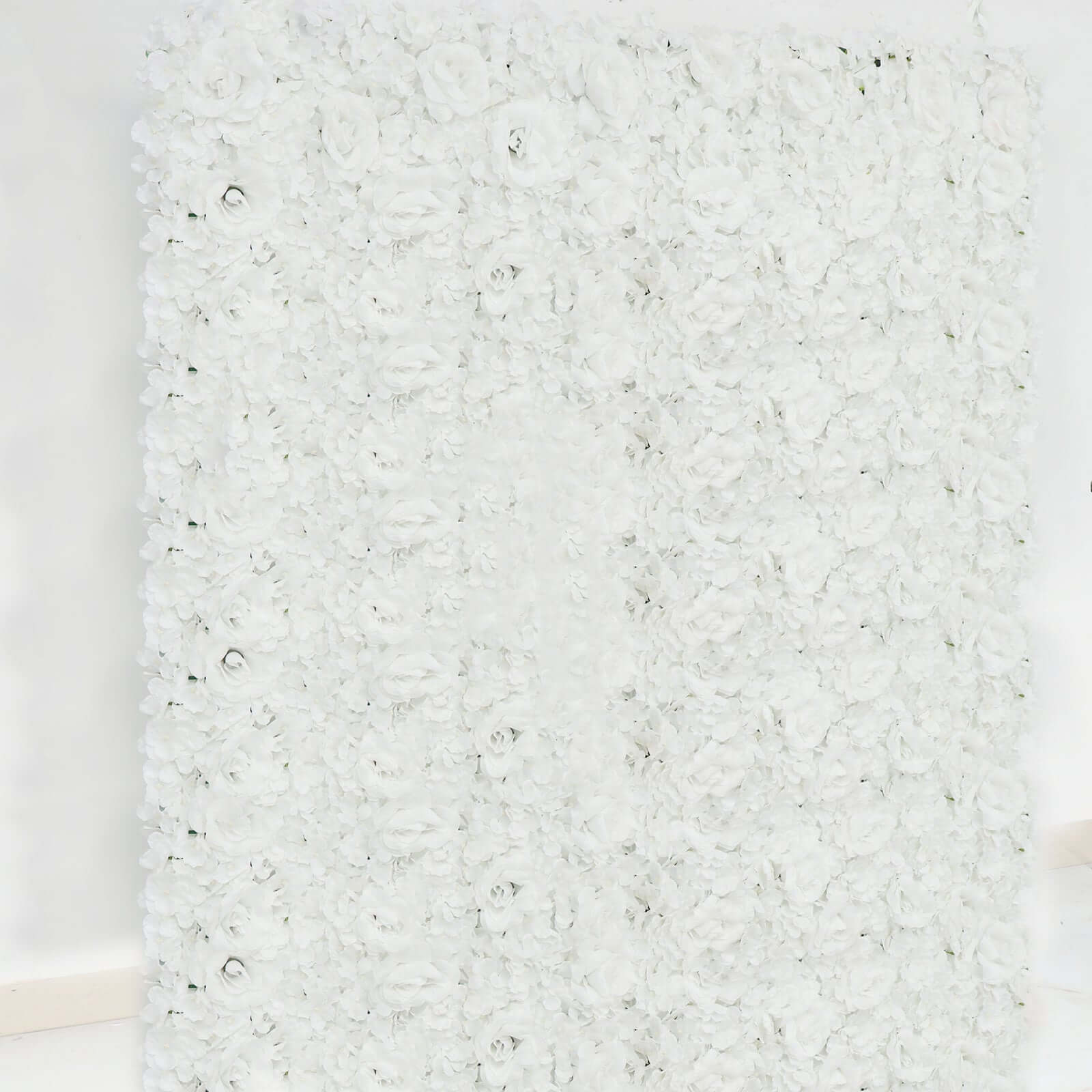 11 Sq ft. White 3D Silk Rose and Hydrangea Flower Wall Mat Backdrop - 4 Artificial Panels