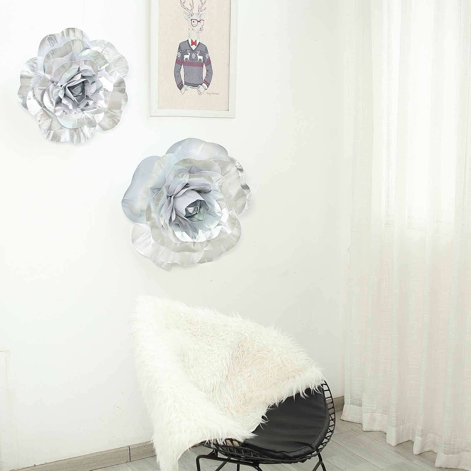 2 Pack 20" Large Silver Real Touch Artificial Foam DIY Craft Roses