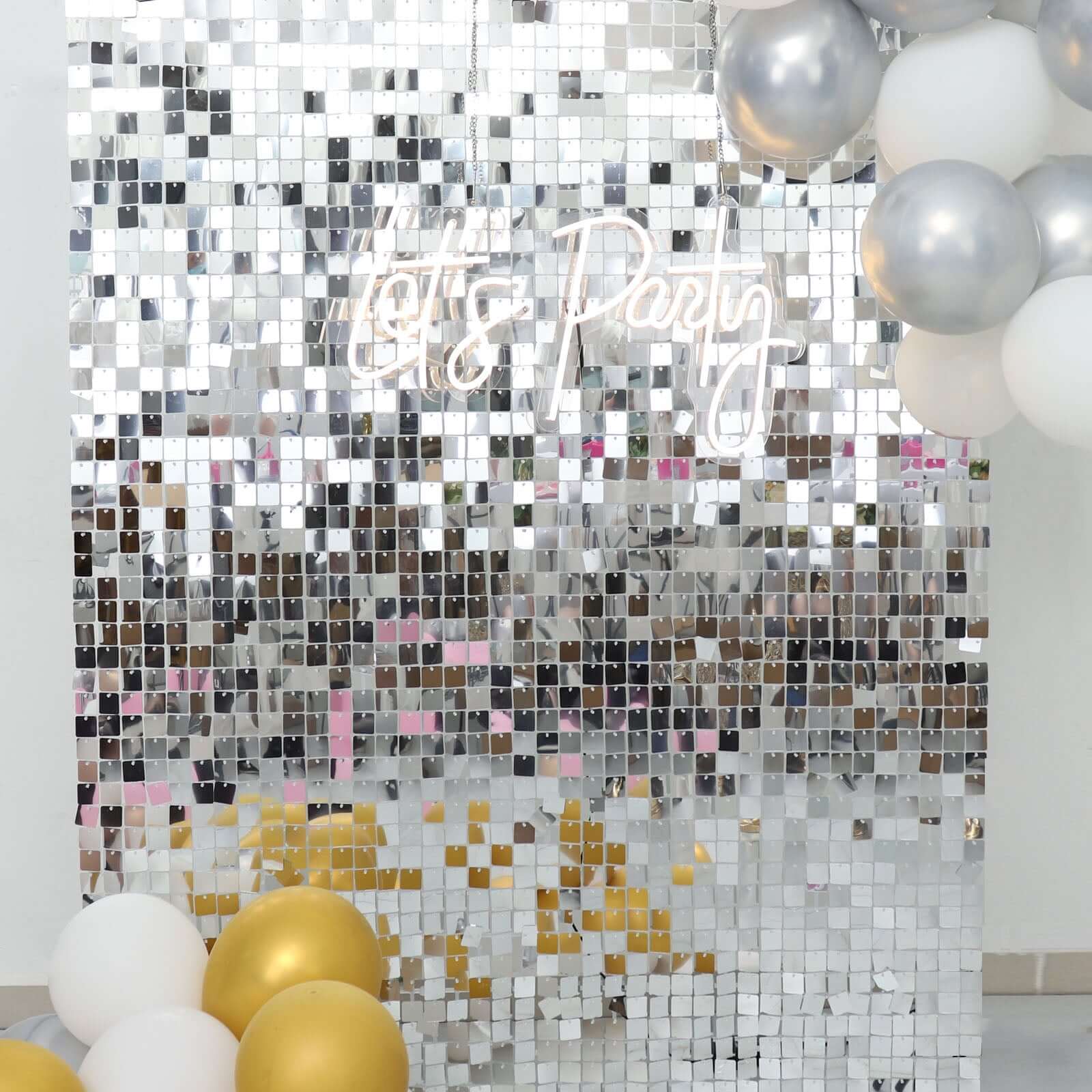 10sq.ft Shiny Silver Square Sequin Shimmer Wall Party Photo Backdrop, Active Spangle Wall Art Décor Panels - 10 Panels