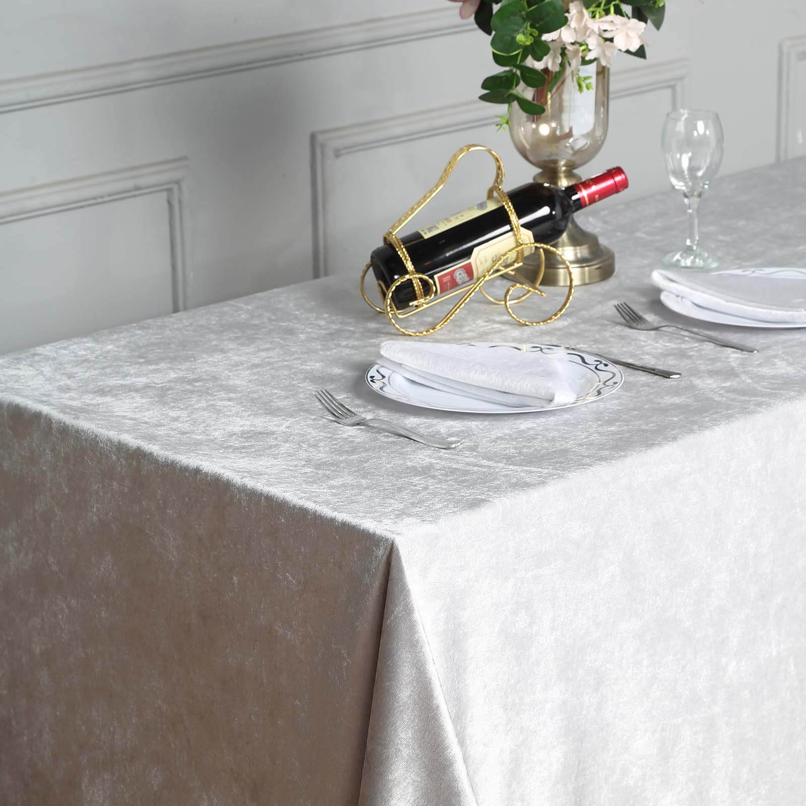 Premium Velvet 90"x132" Rectangle Tablecloth Silver - Reusable Soft & Seamless Table Cover