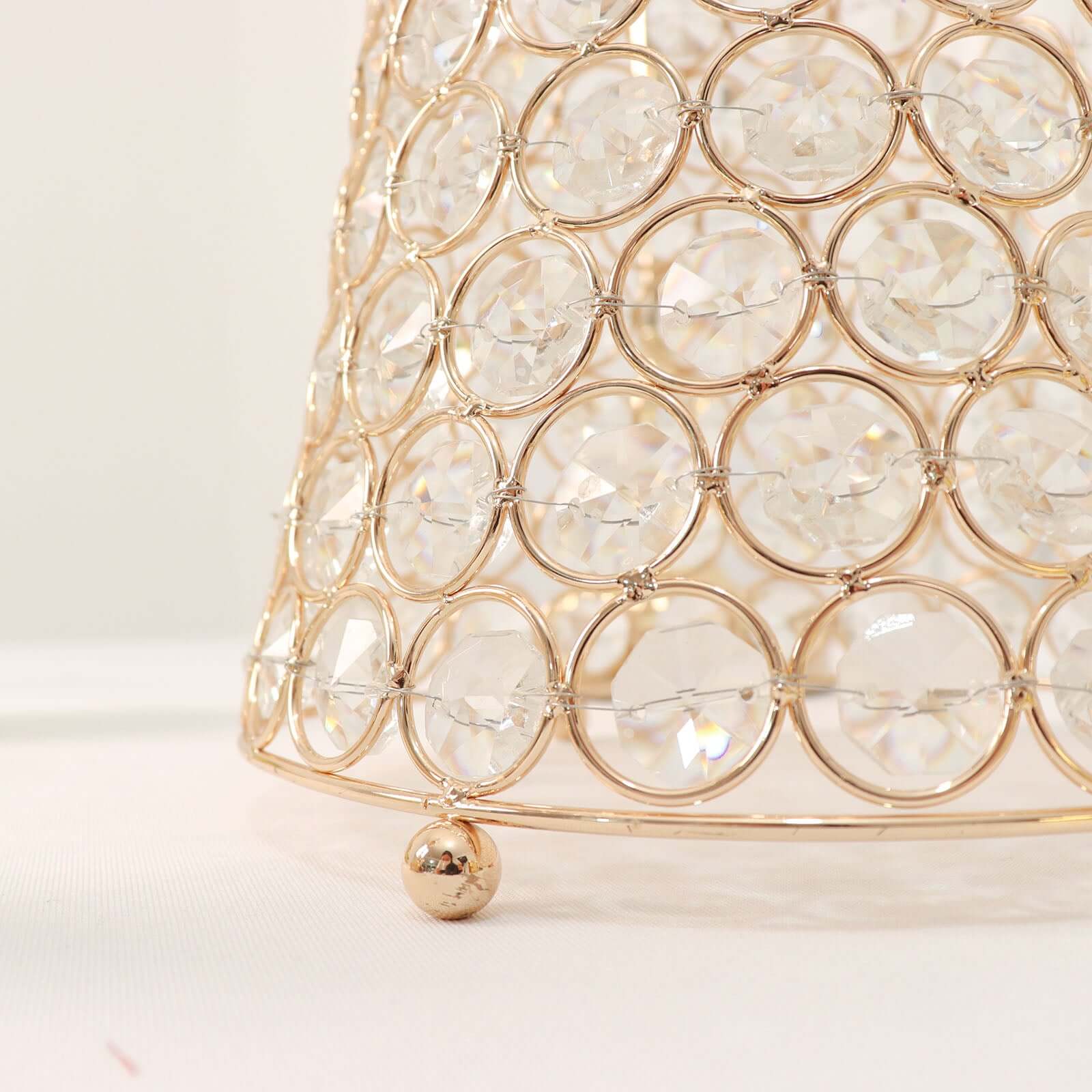 Metal Hurricane Floral Vase Centerpiece Metallic Gold with Crystal Beaded Design - Decorative Table Piece 36"