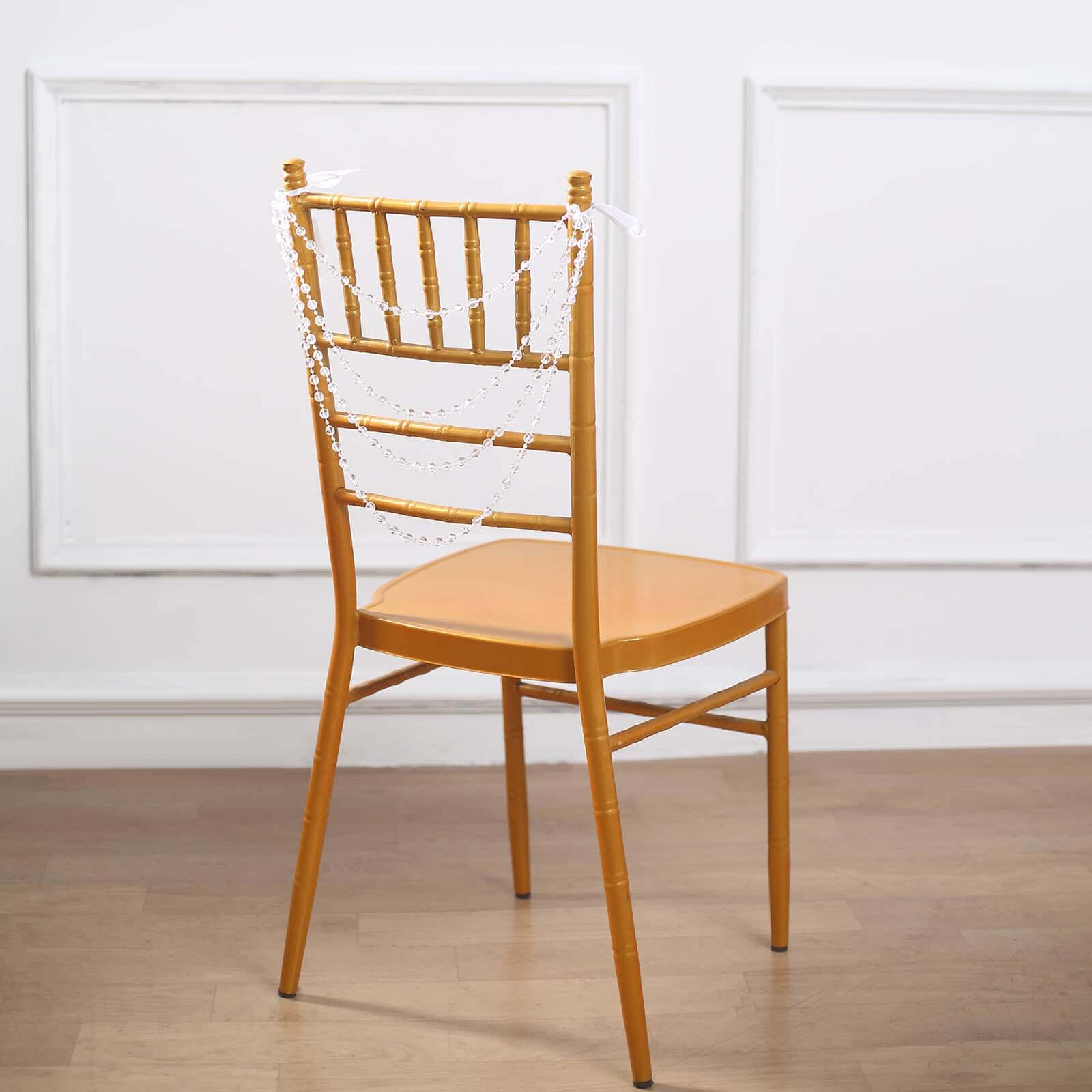 Faux Pearl Beaded 16" Chair Back Garland Sash Clear Gatsby-Inspired Style - Pre-Tied Chic Wedding Decor for Chiavari Chairs