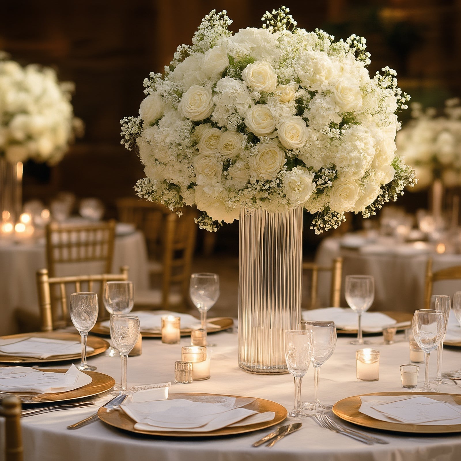 10" Ribbed Cylinder Glass Vases – 12 Pack Clear Flower Vases for Table Centerpieces, Home & Wedding Decor