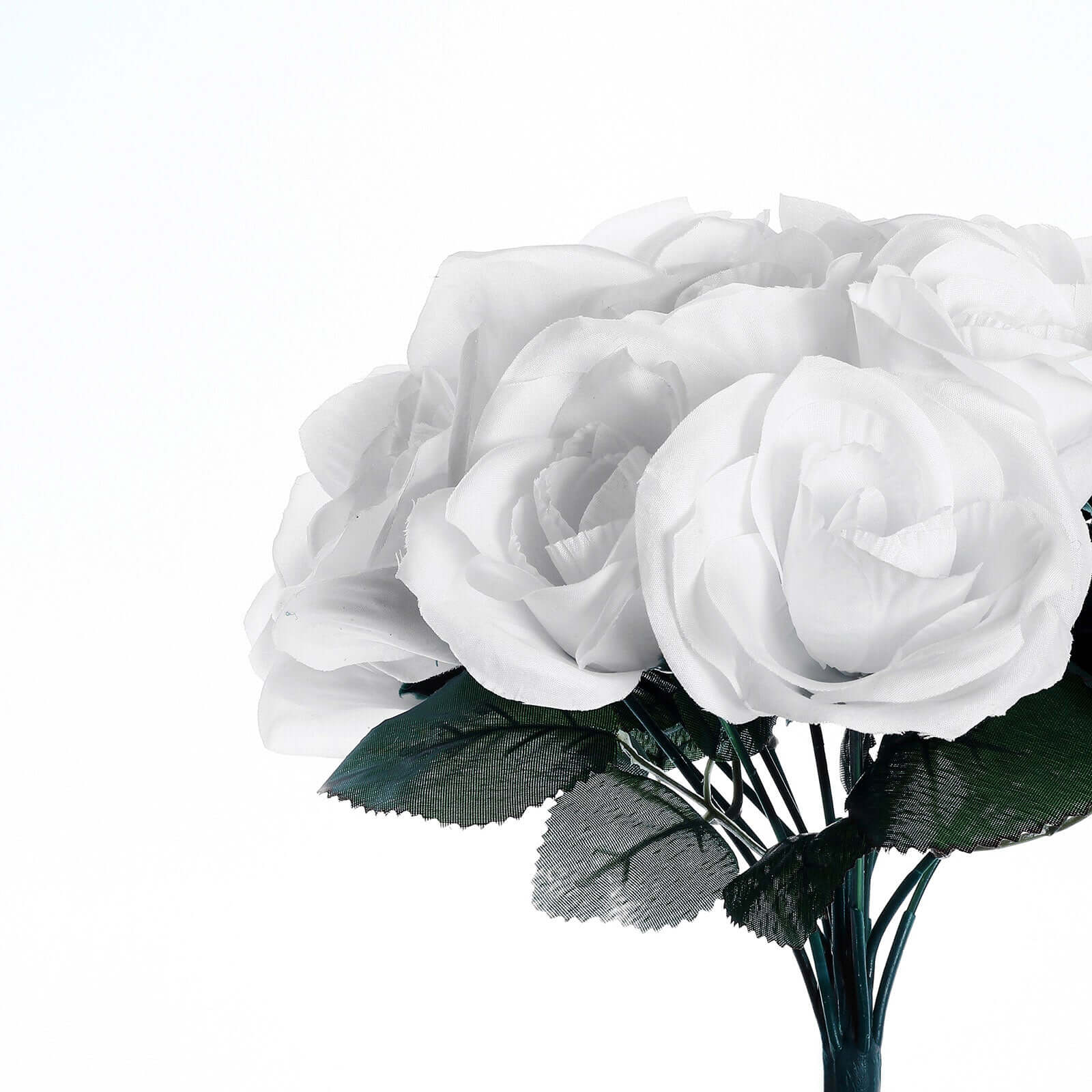 12" White Artificial Velvet-Like Fabric Rose Flower Bouquet Bush