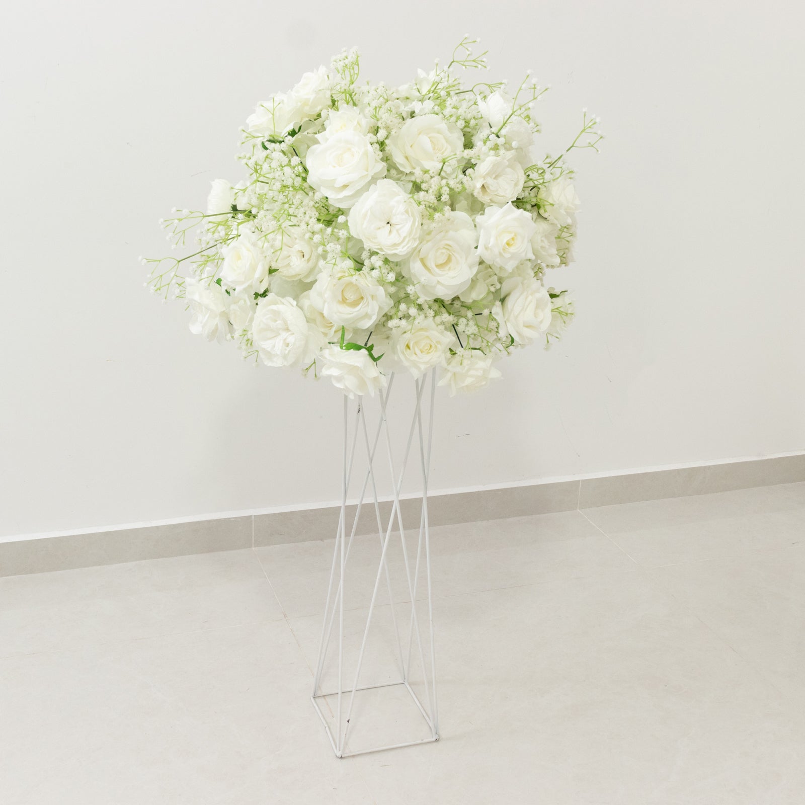 22-Inch White Silk Rose Grand Centerpiece – Pre-Made Artificial Flower Ball for Wedding & Party Décor
