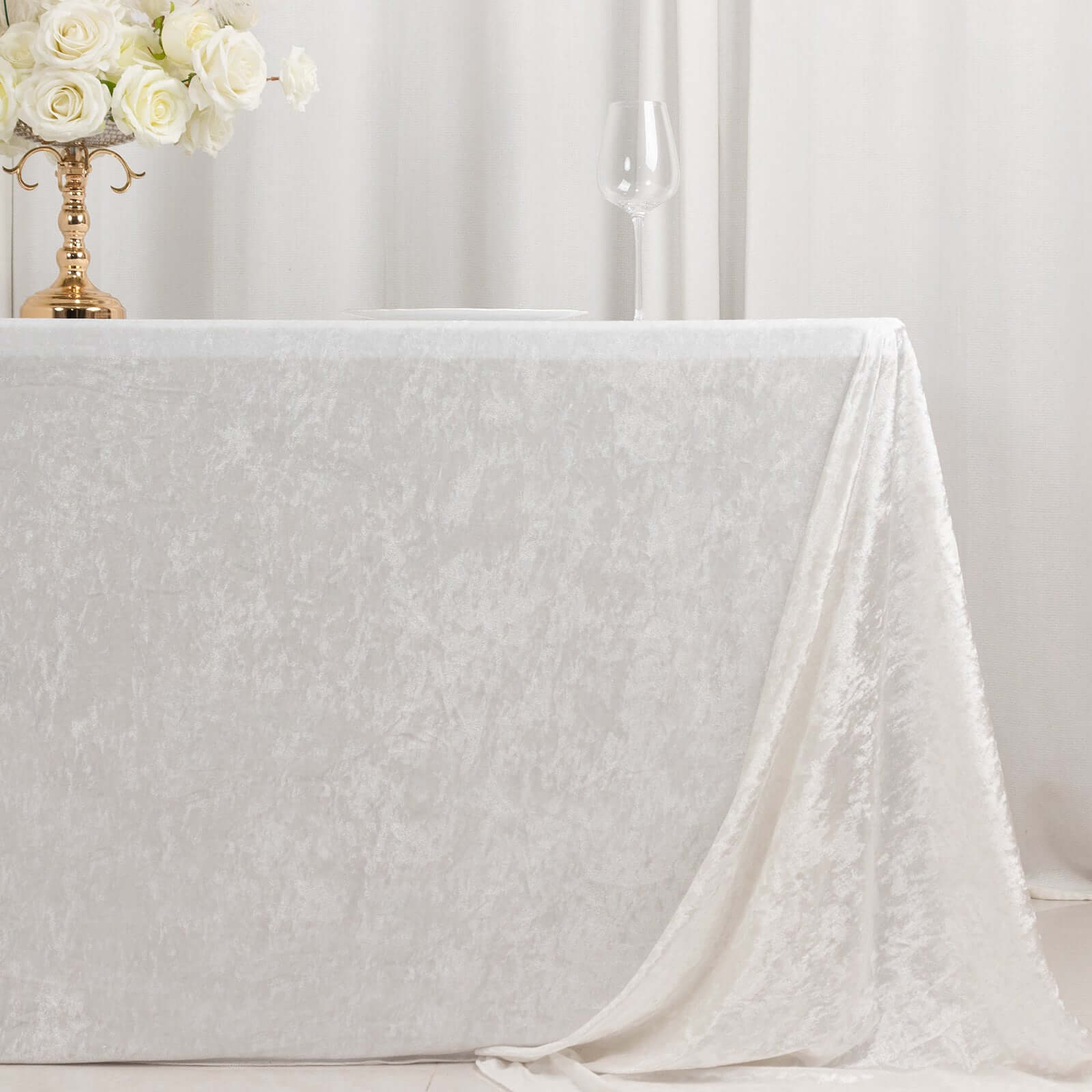 Premium Crushed Velvet 90"x156" Rectangle Tablecloth White - Reusable Soft & Sophisticated Seamless Table Cover
