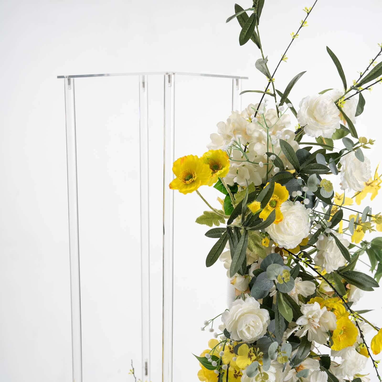 Acrylic Floor Vase Flower Stand with Square Mirror Base Clear - Decorative Wedding Column for Large Events 48"