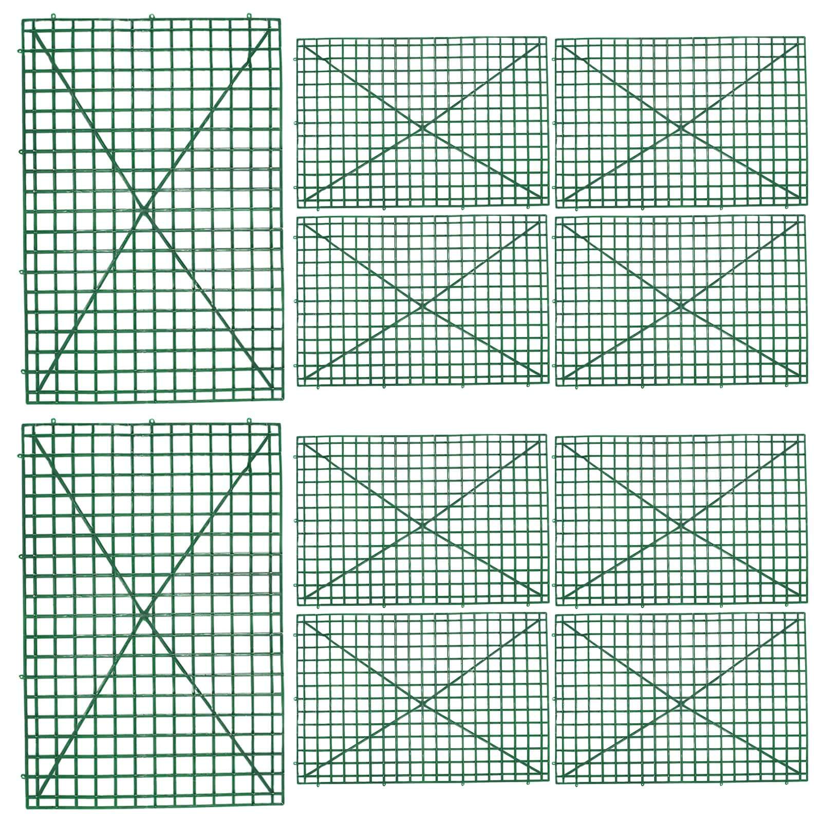 10 Pack 24"x16" Dark Green Artificial Flower Wall Grid Panel Frames, DIY Plastic Mesh Plant Wall Backdrop Fences