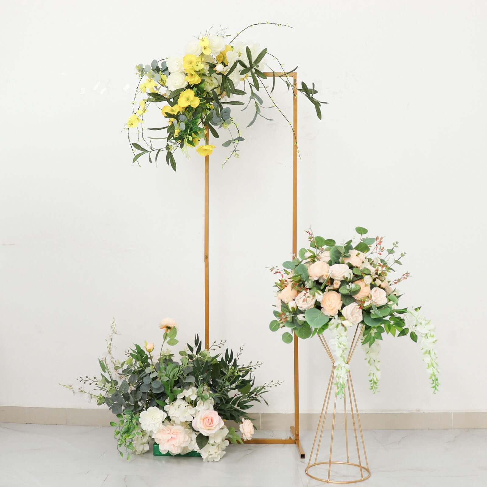 Wedding Arch Slim Gold Metal Rectangular Design Backdrop Stand - Floral Display Frame 6.5ft