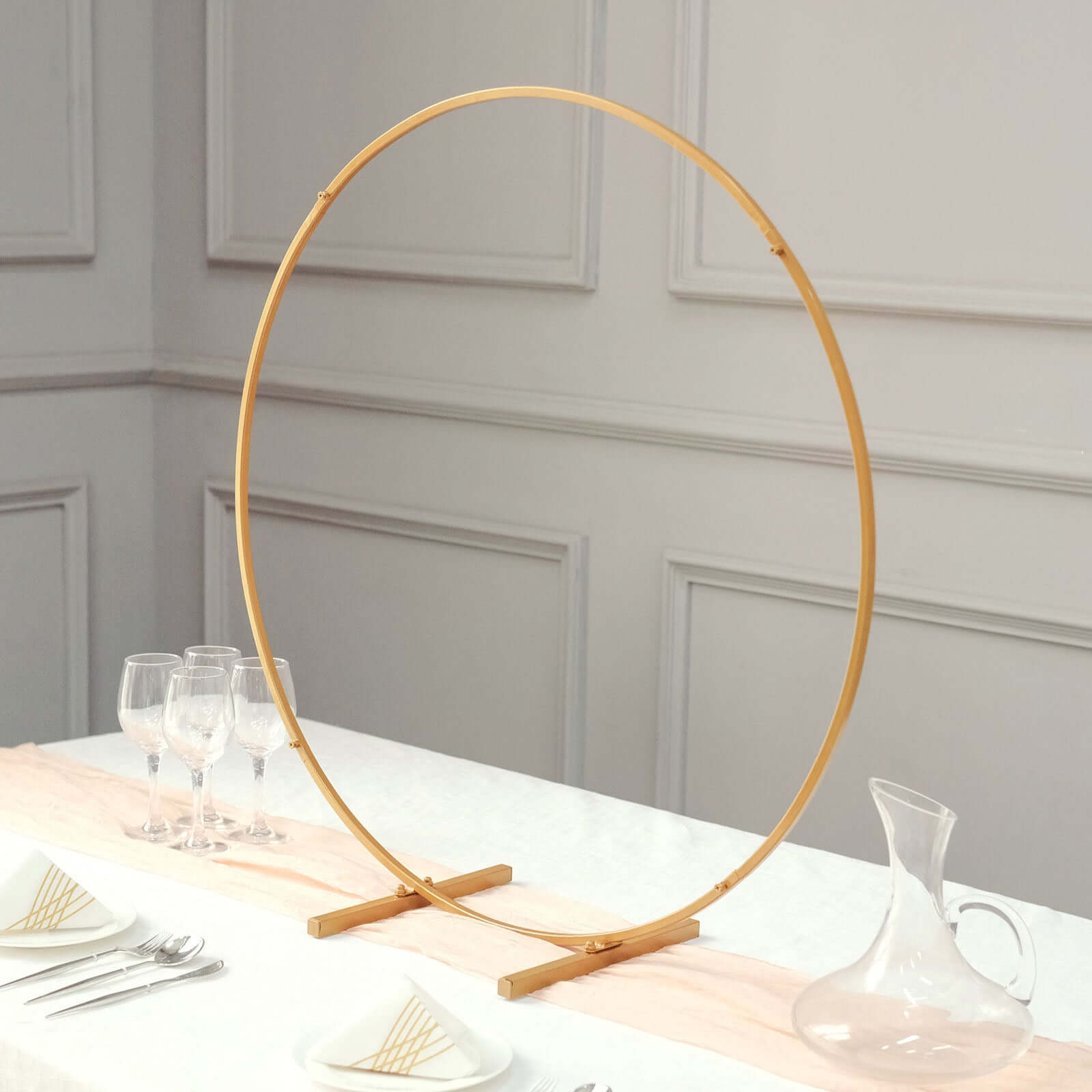 32" Gold Metal Round Hoop Wedding Centerpiece, Self Standing Table Floral Wreath Frame