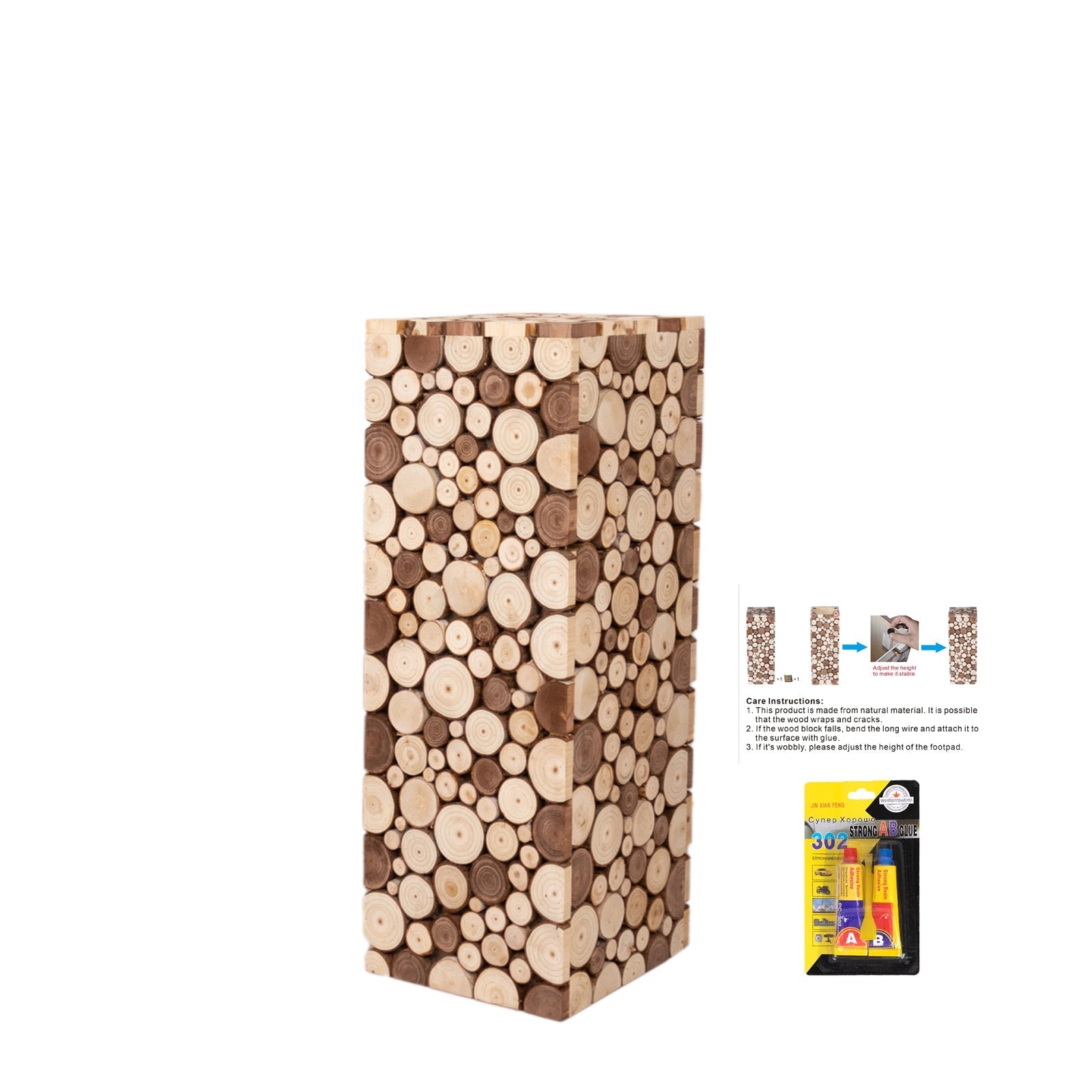 30" Natural Wooden Slices Pillar Prop Pedestal Stand, Rustic Farmhouse Wood Riser Rectangular Plant Stand