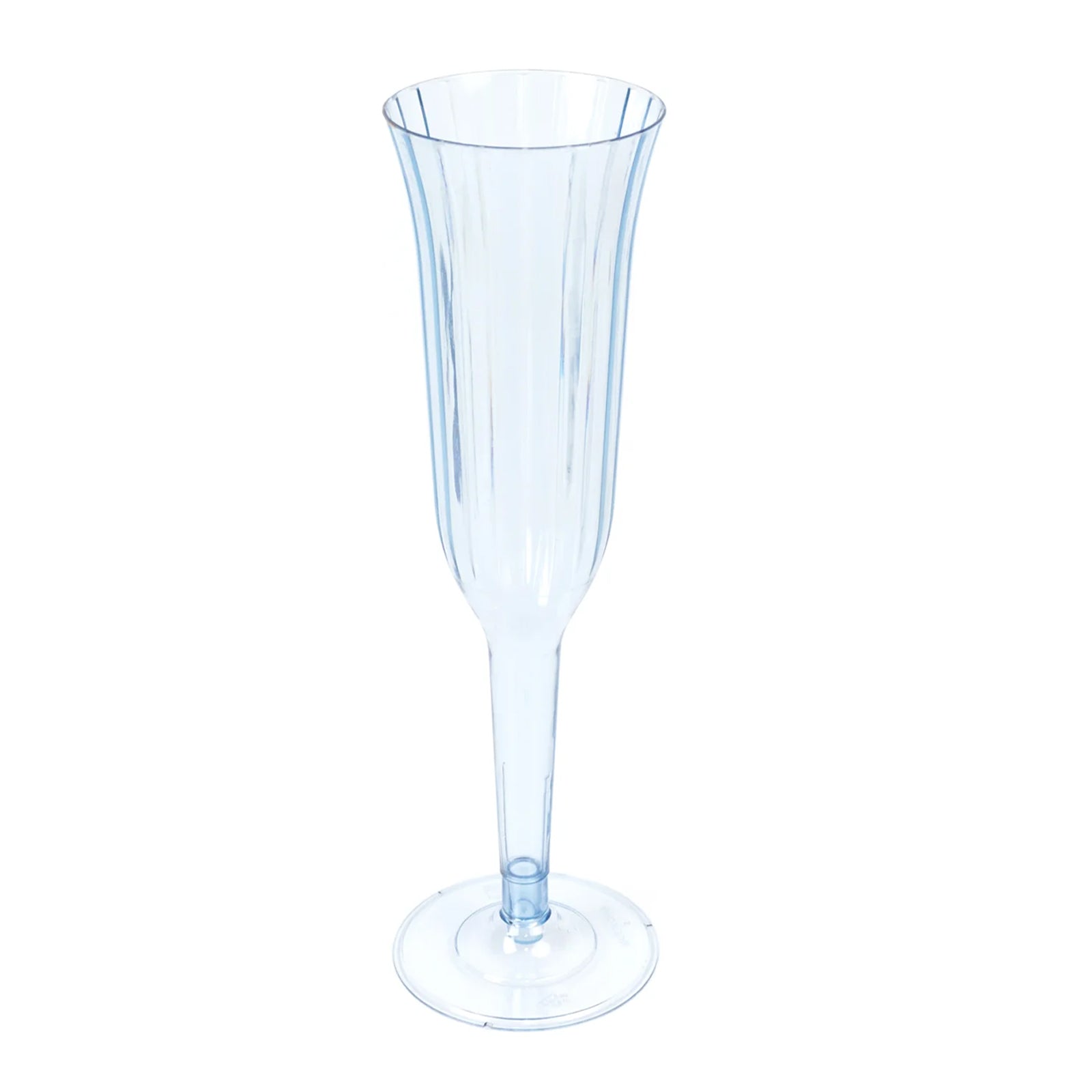 12-Pack Plastic Champagne Flutes Transparent Dusty Blue Flared Design - Lightweight Disposable Toasting Glasses 6oz