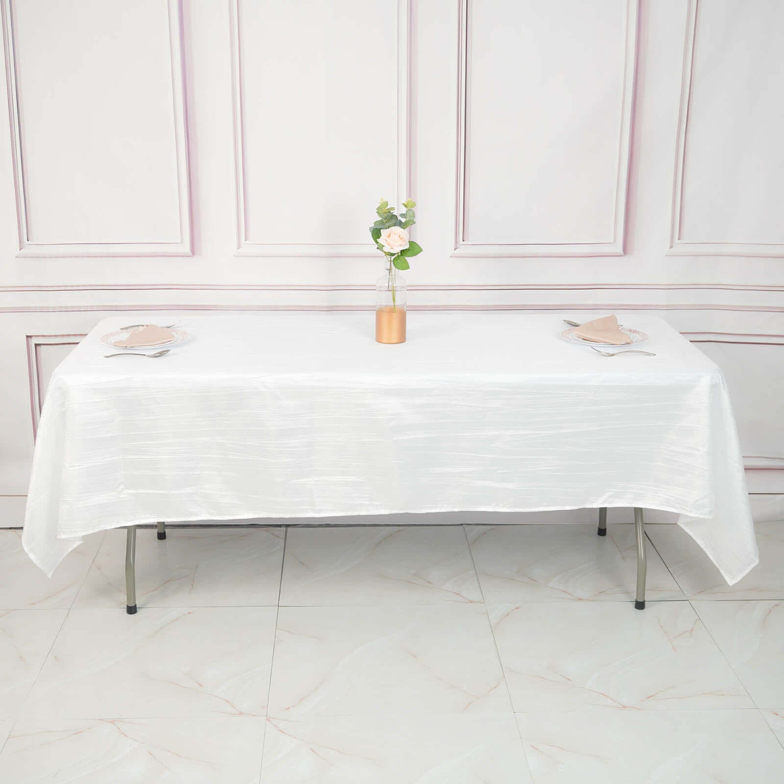 Taffeta 60"x102" Rectangle Tablecloth White - Accordion Crinkle Design for Modern Gatherings
