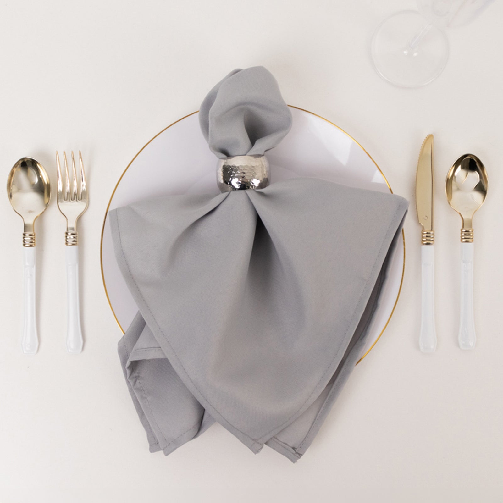 5 Pack Premium Polyester 20"x20" Napkins Silver - Wrinkle-Resistant & Durable Dinner Napkins