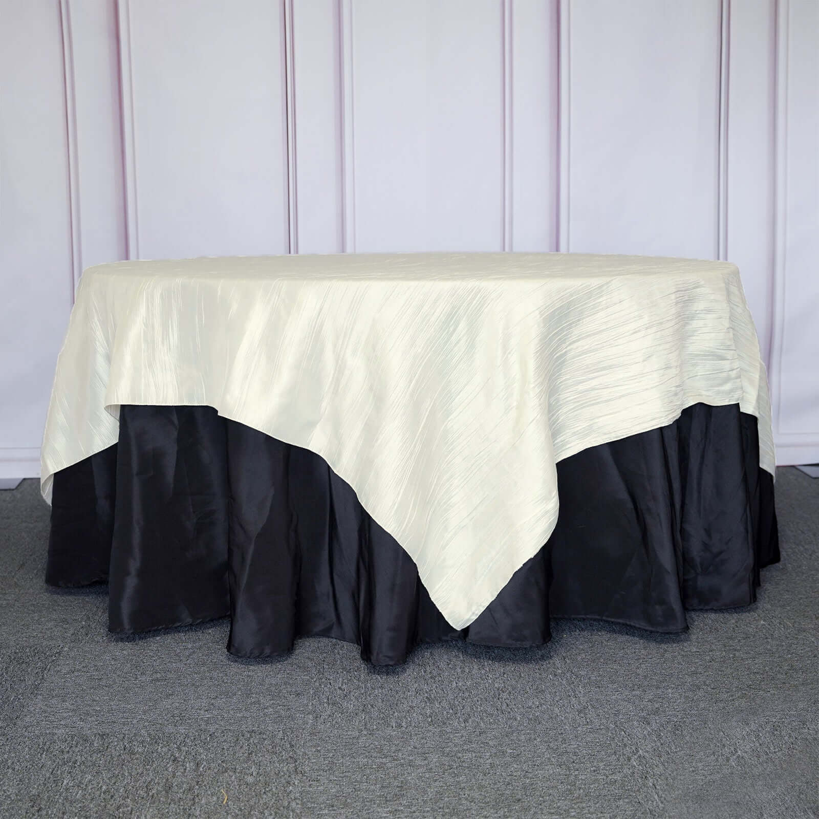 Taffeta 90"x90" Table Overlay Square Tablecloth Ivory - Accordion Crinkle Table Cover