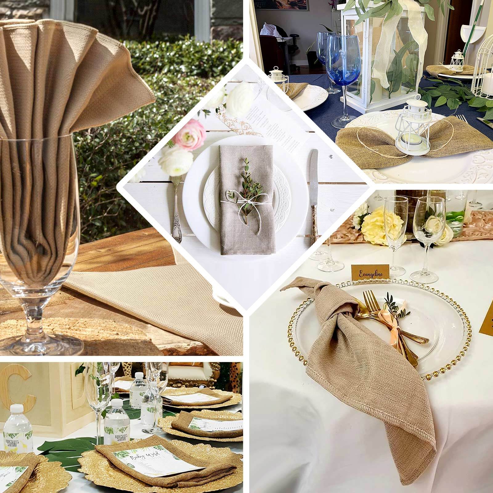 5 Pack Faux Jute 19"x19" Napkins Gold - Authentic Burlap Look Cloth Napkins for Rustic Boho Weddings & Parties