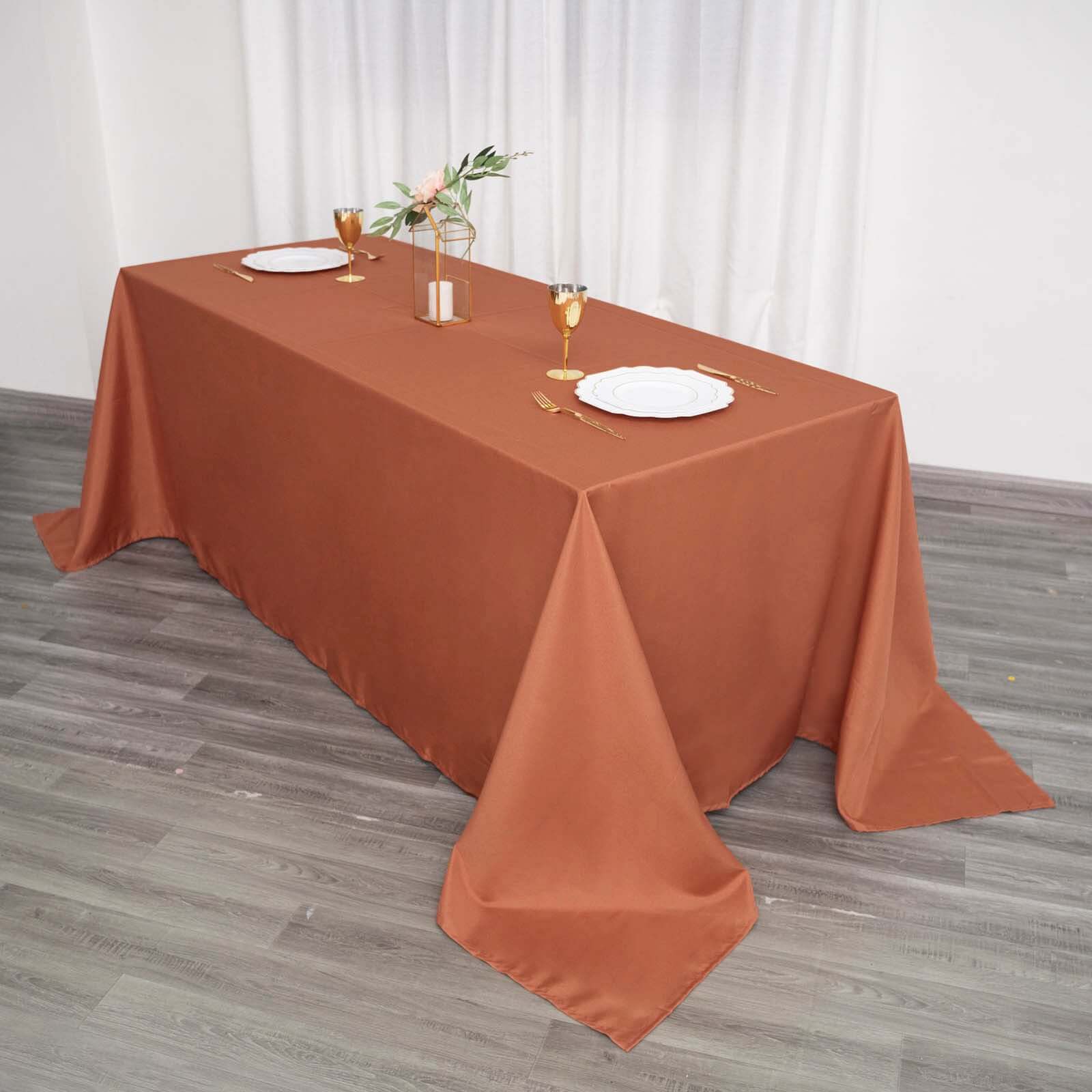 Polyester 90"x132" Rectangle Tablecloth Terracotta (Rust) - Seamless Wrinkle-Resistant Table Cover