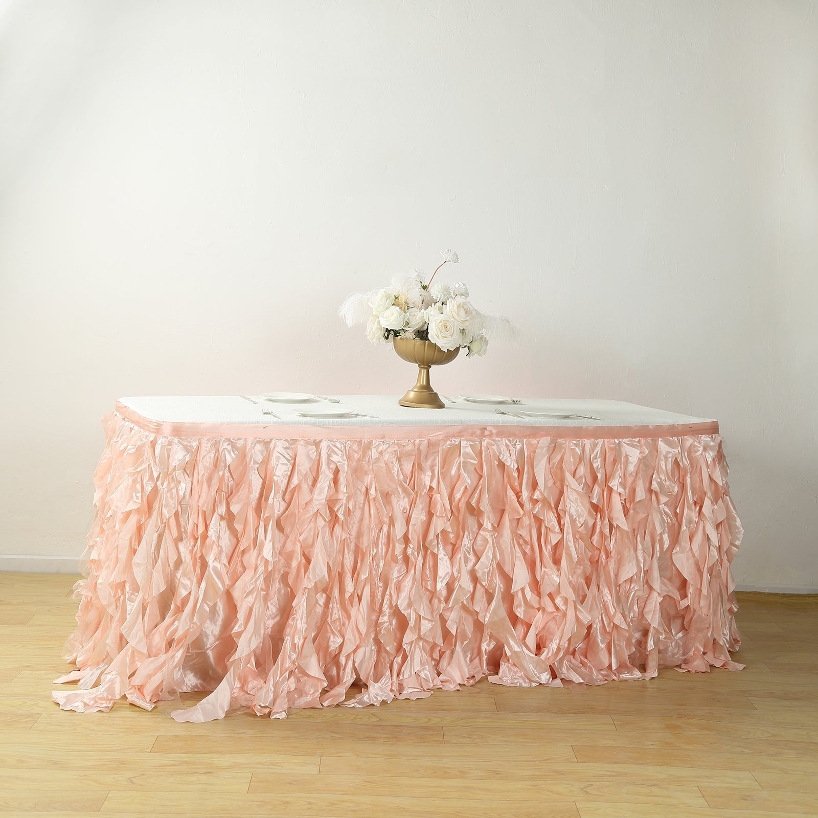 Taffeta 17ft Table Skirt Blush - Cascading Curly Willow Style Table Cover
