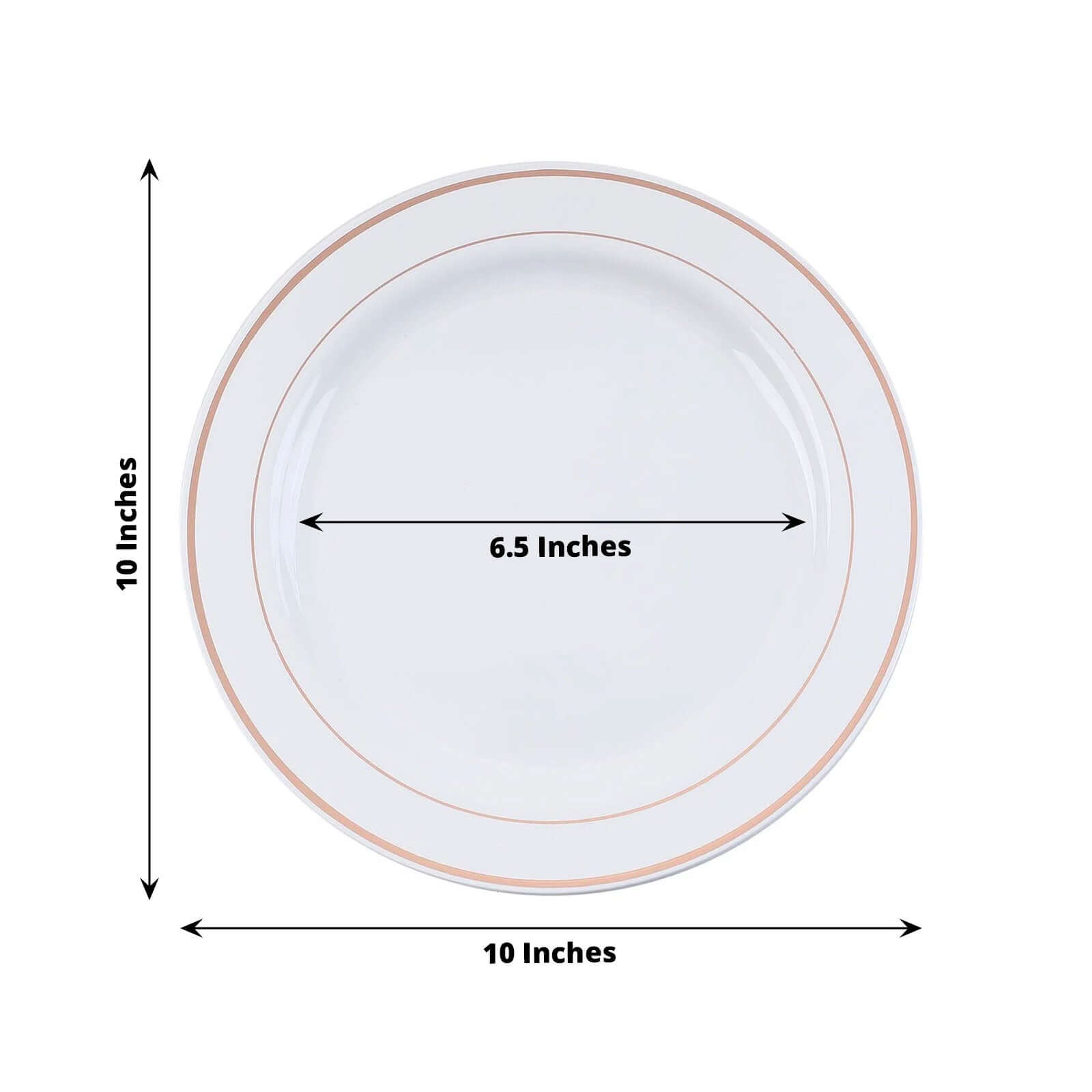 10-Pack Plastic Dinner Plates White with Très Chic Rose Gold Rim - Perfect Disposable Party Plates 10"