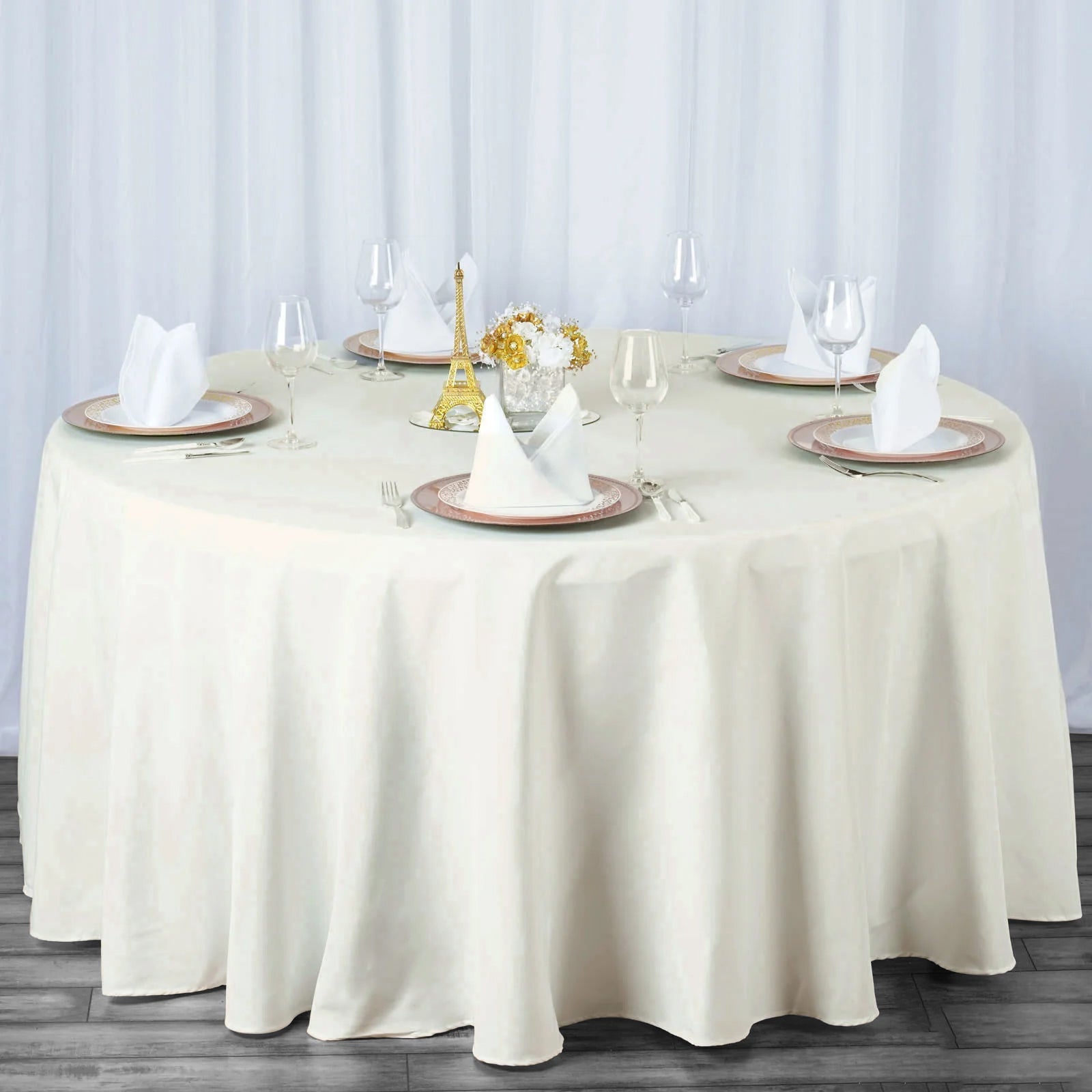 Fire Retardant Premium Polyester 120" Round Tablecloth Ivory - High-Performance Seamless Table Cover
