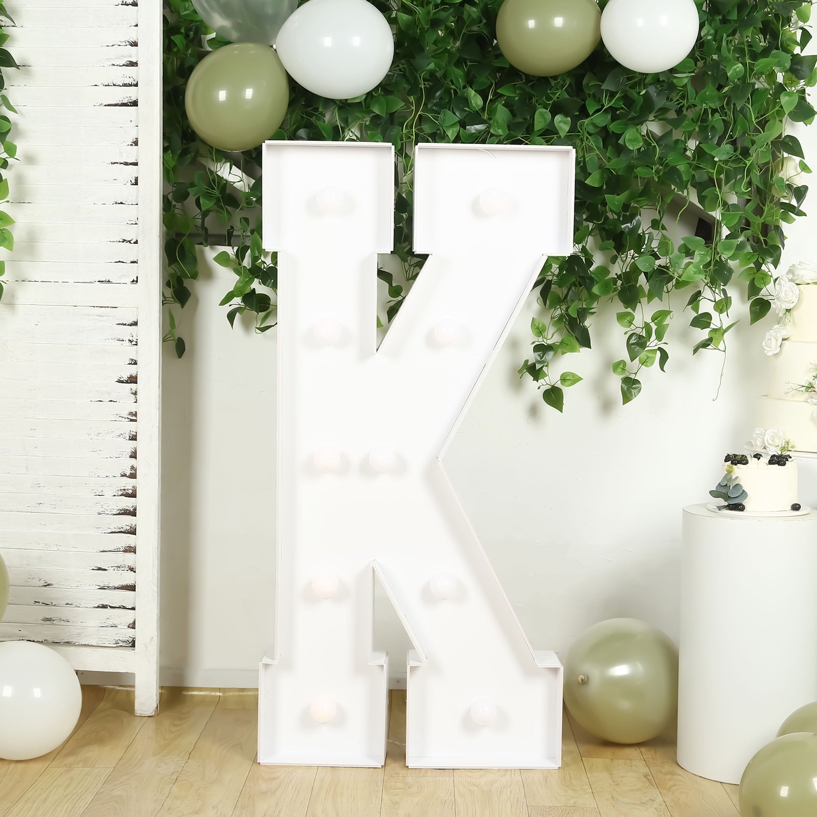 Giant LED Marquee Light Up Letter "K", White 4ft Pre-Cut Foam Board with 10 Warm White Battery Operated LEDs, Glue Gun and Sticks