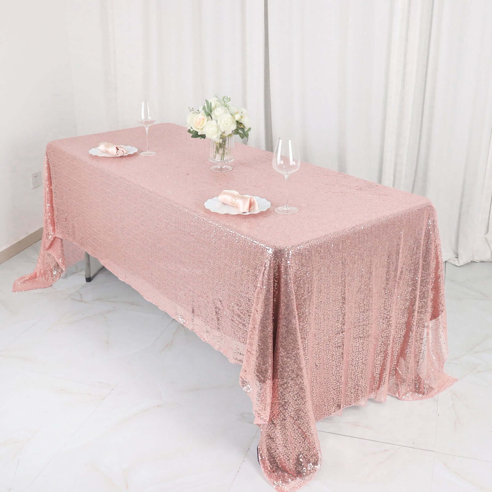 Sequin 60"x126" Rectangle Tablecloth Rose Gold - Glittering Finish Table Cover